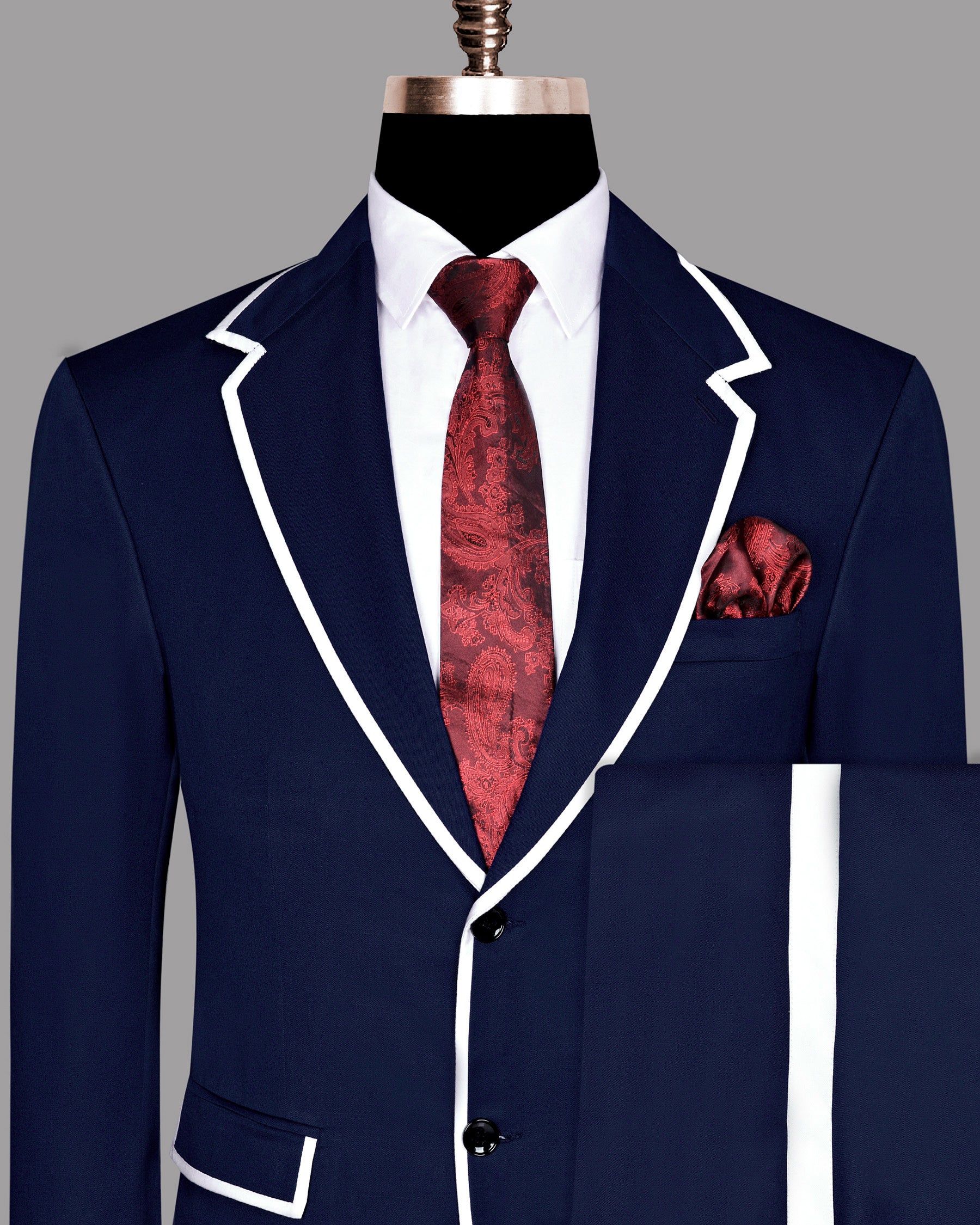 Space Blue Subtle Sheen with White Border Patterned Suit