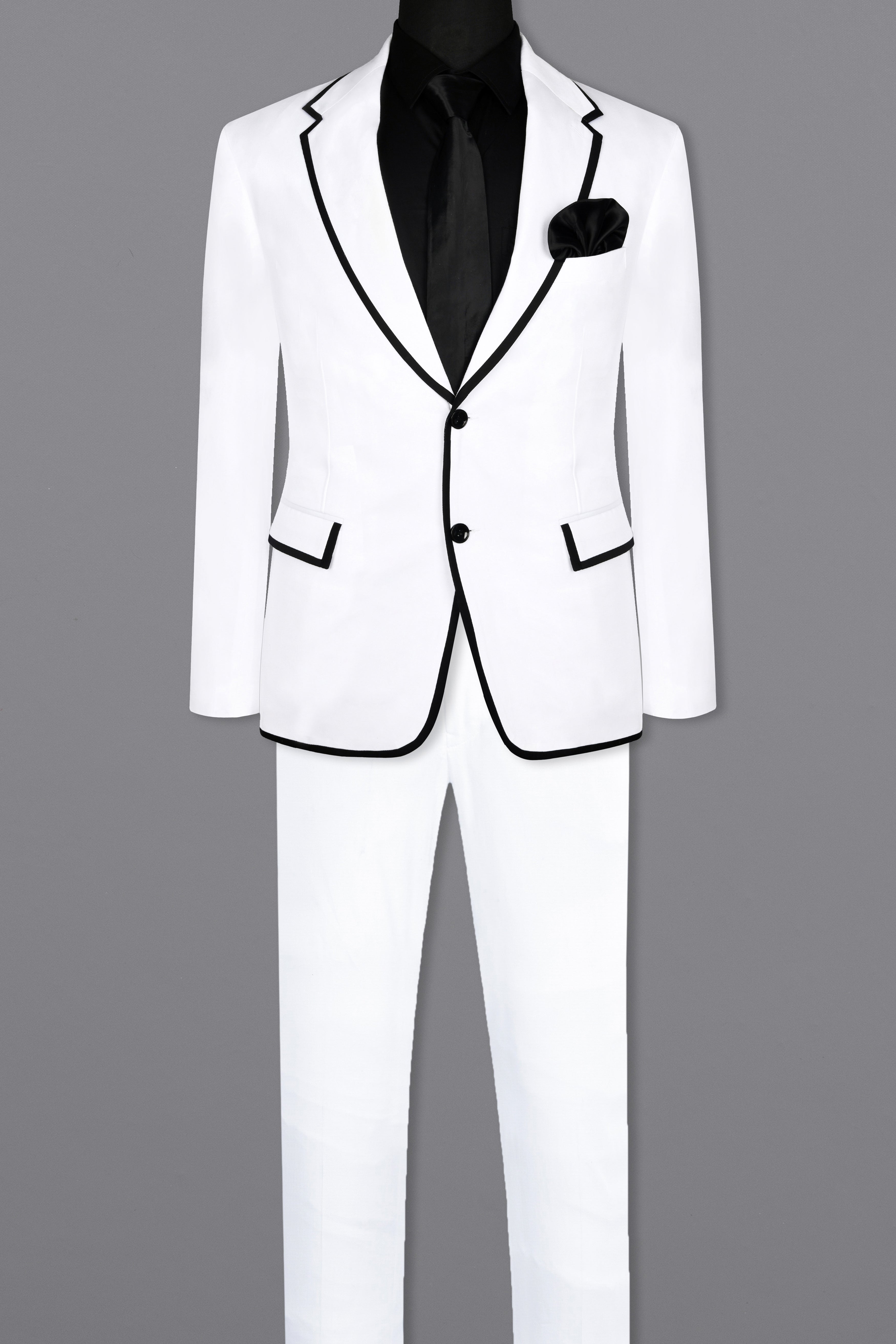 White with Black Border Patterned Premium Cotton suit