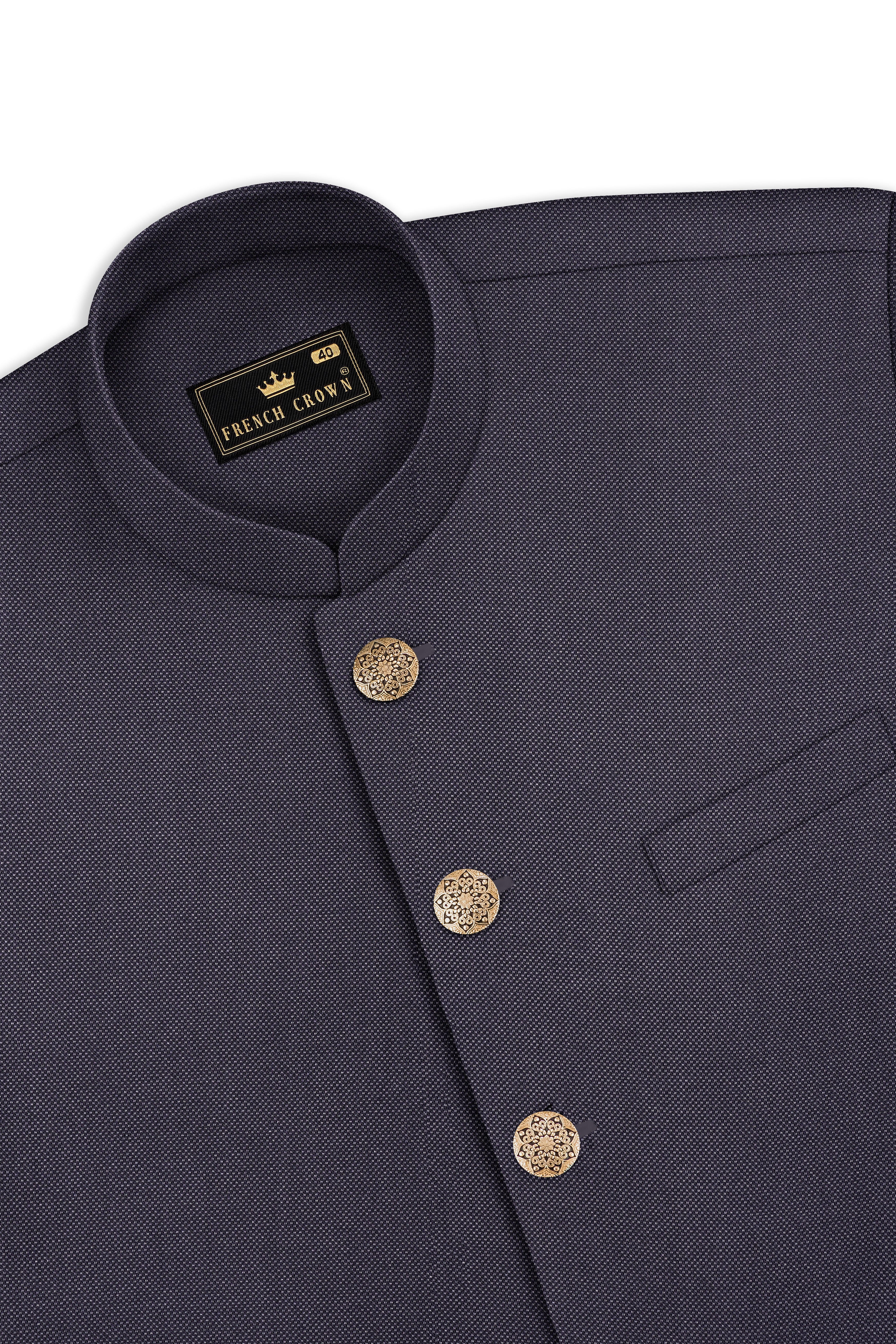 Fuscous Gray Cross Placket Bandhgala Suit