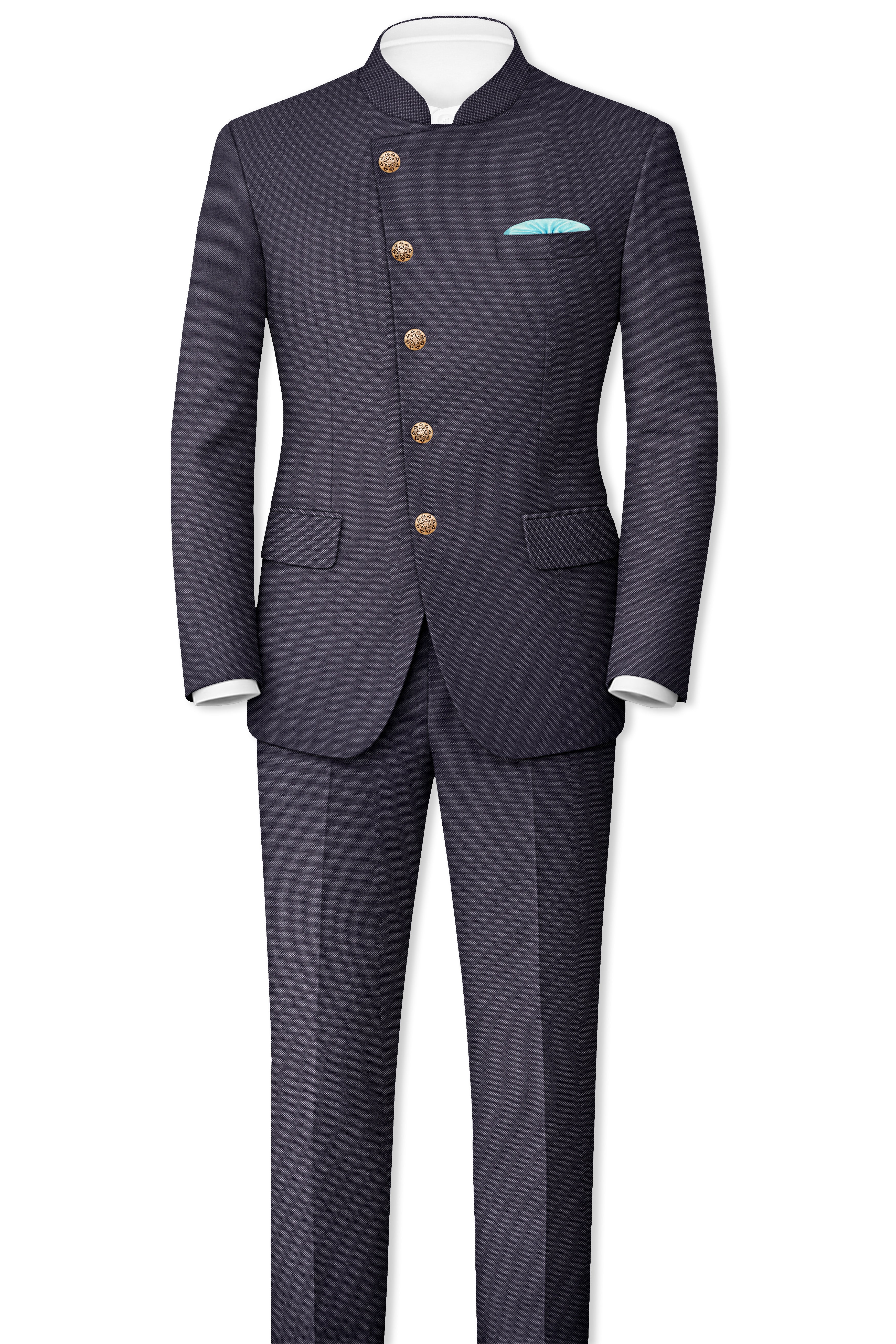 Fuscous Gray Cross Placket Bandhgala Suit