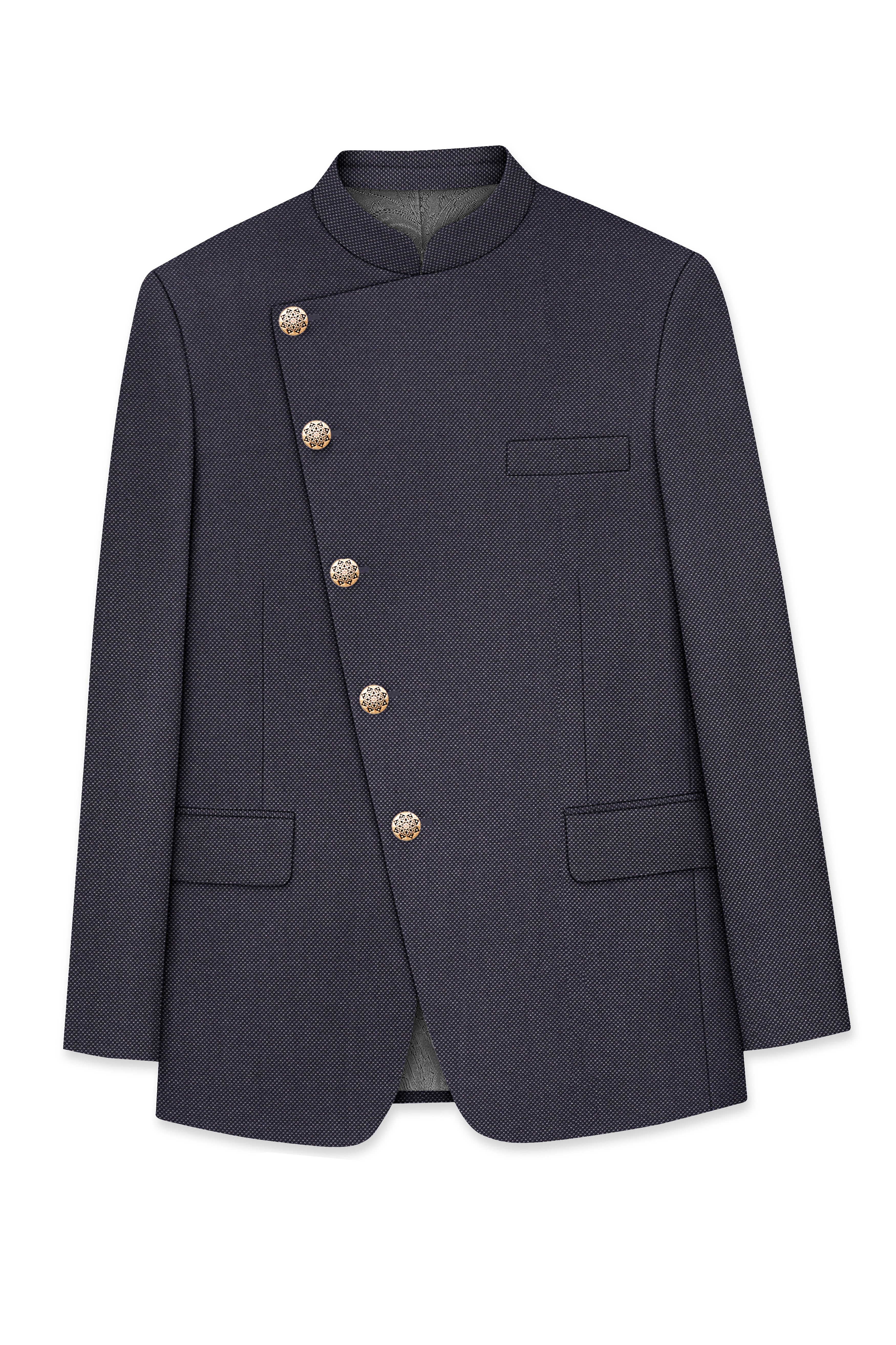 Fuscous Gray Cross Placket Bandhgala Suit