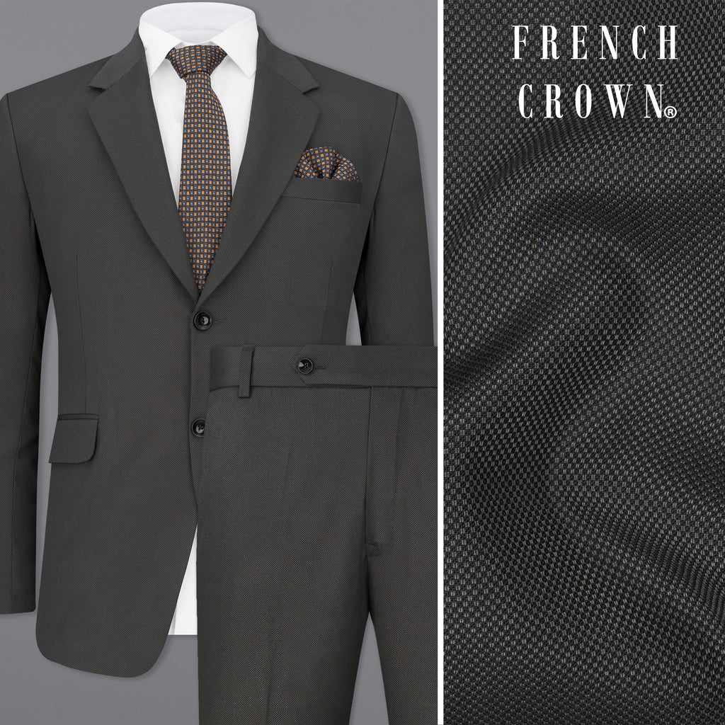 Fuscous Grey Textured Premium Terry-Rayon Single-Breasted-Suits
