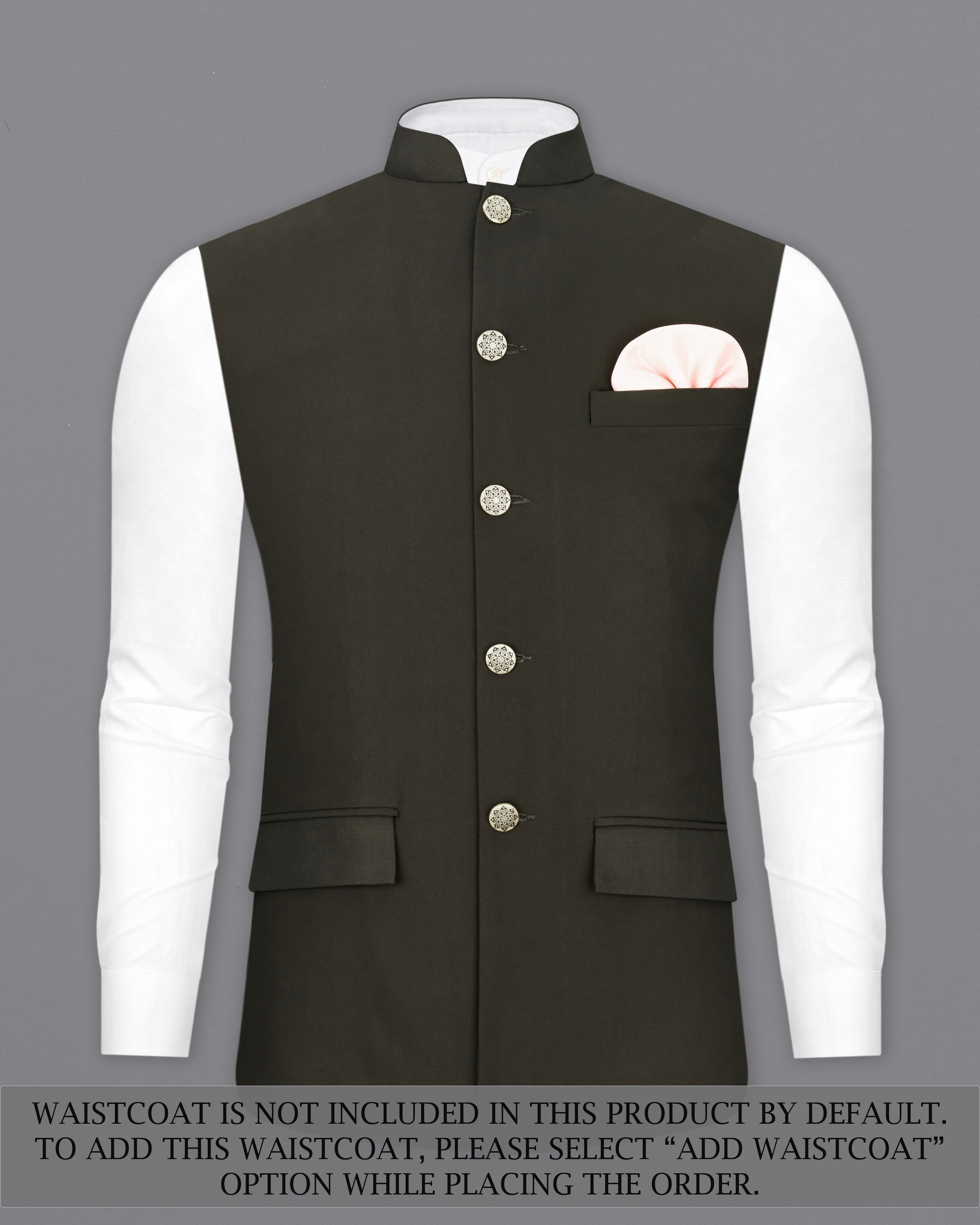 Bistre Green Cross Placket Bandhgala Suit