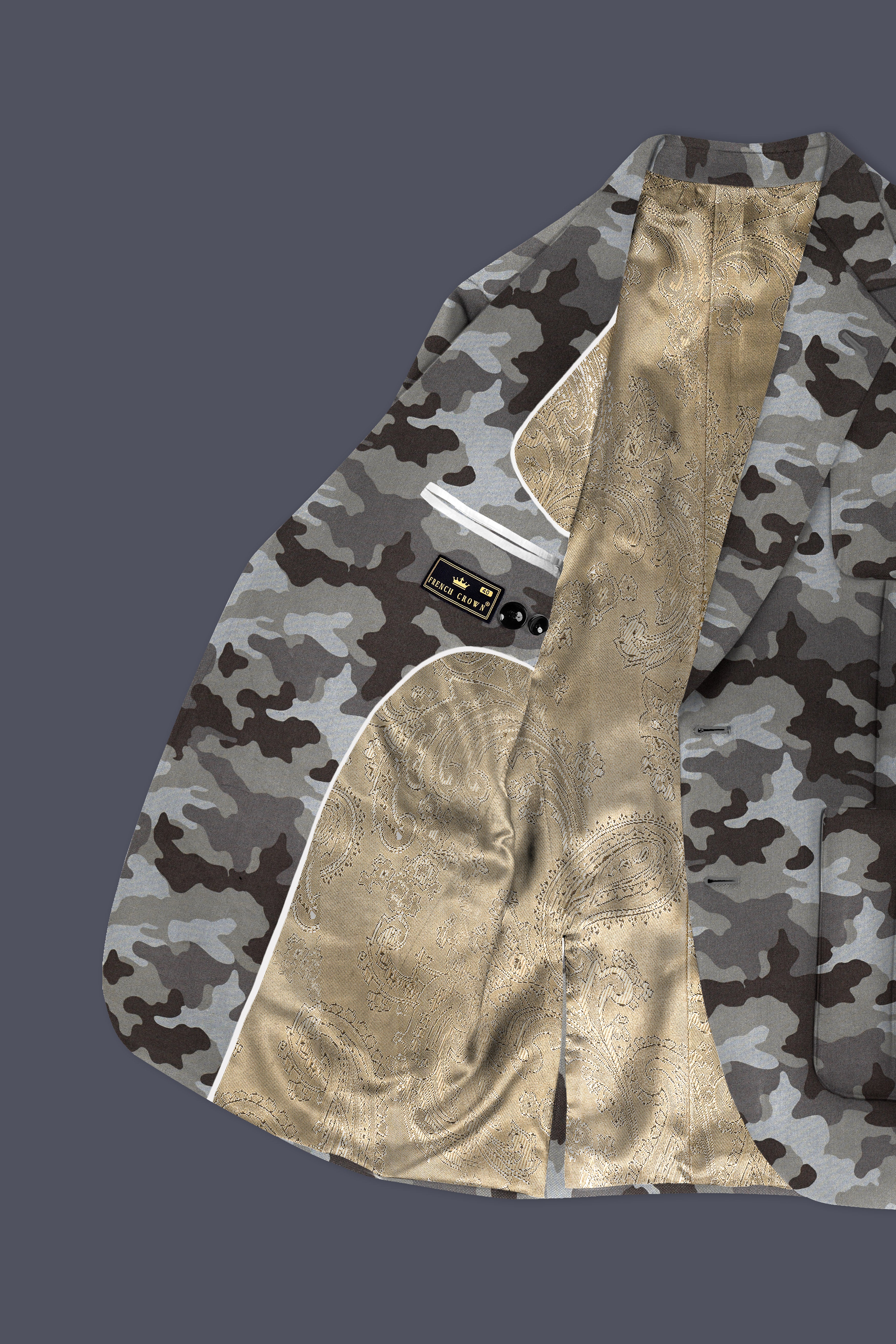 Gravel Gray with Iridium Brown Camouflage Premium Cotton Designer Sports Suit