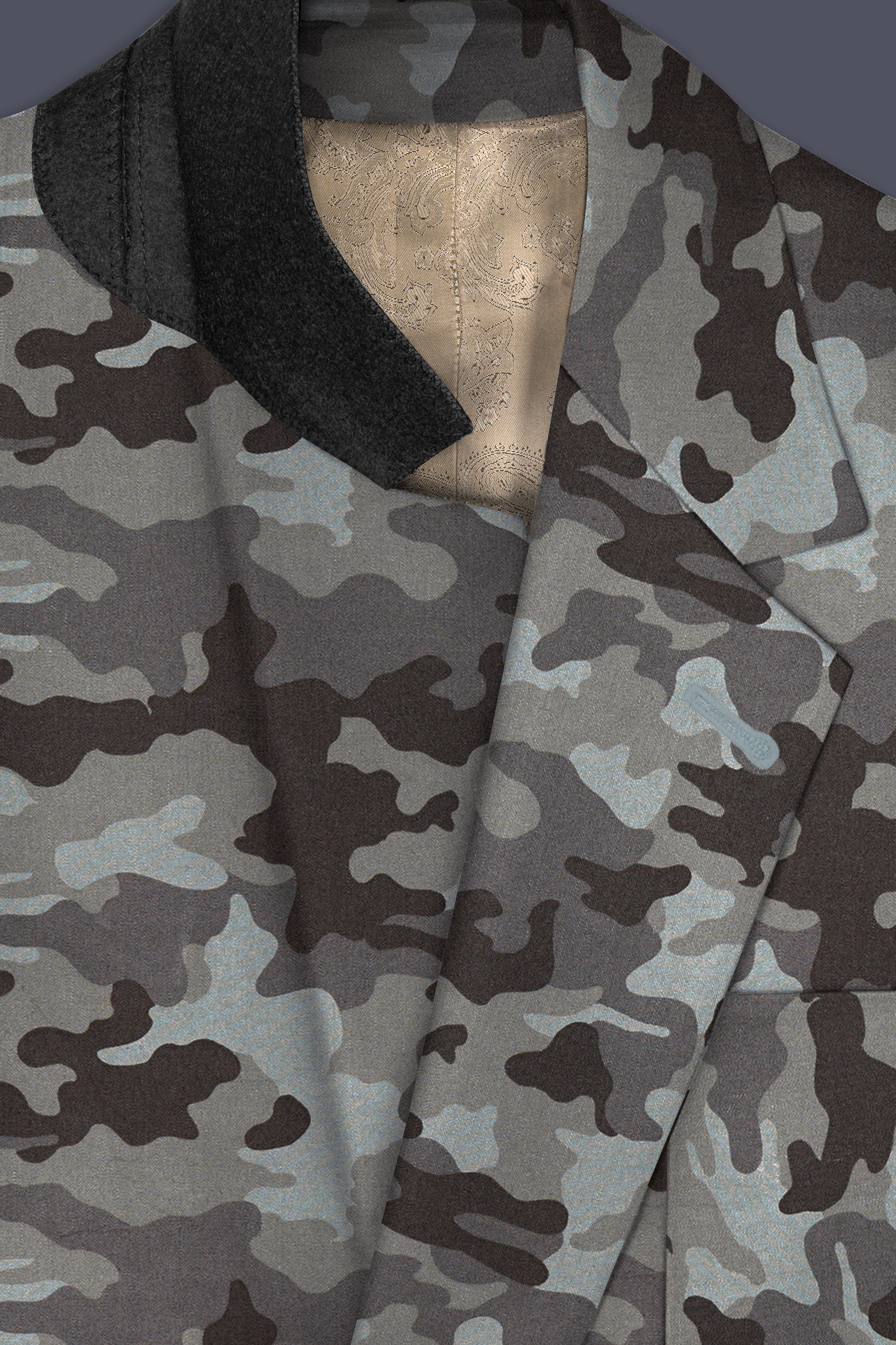 Gravel Gray with Iridium Brown Camouflage Premium Cotton Designer Sports Suit