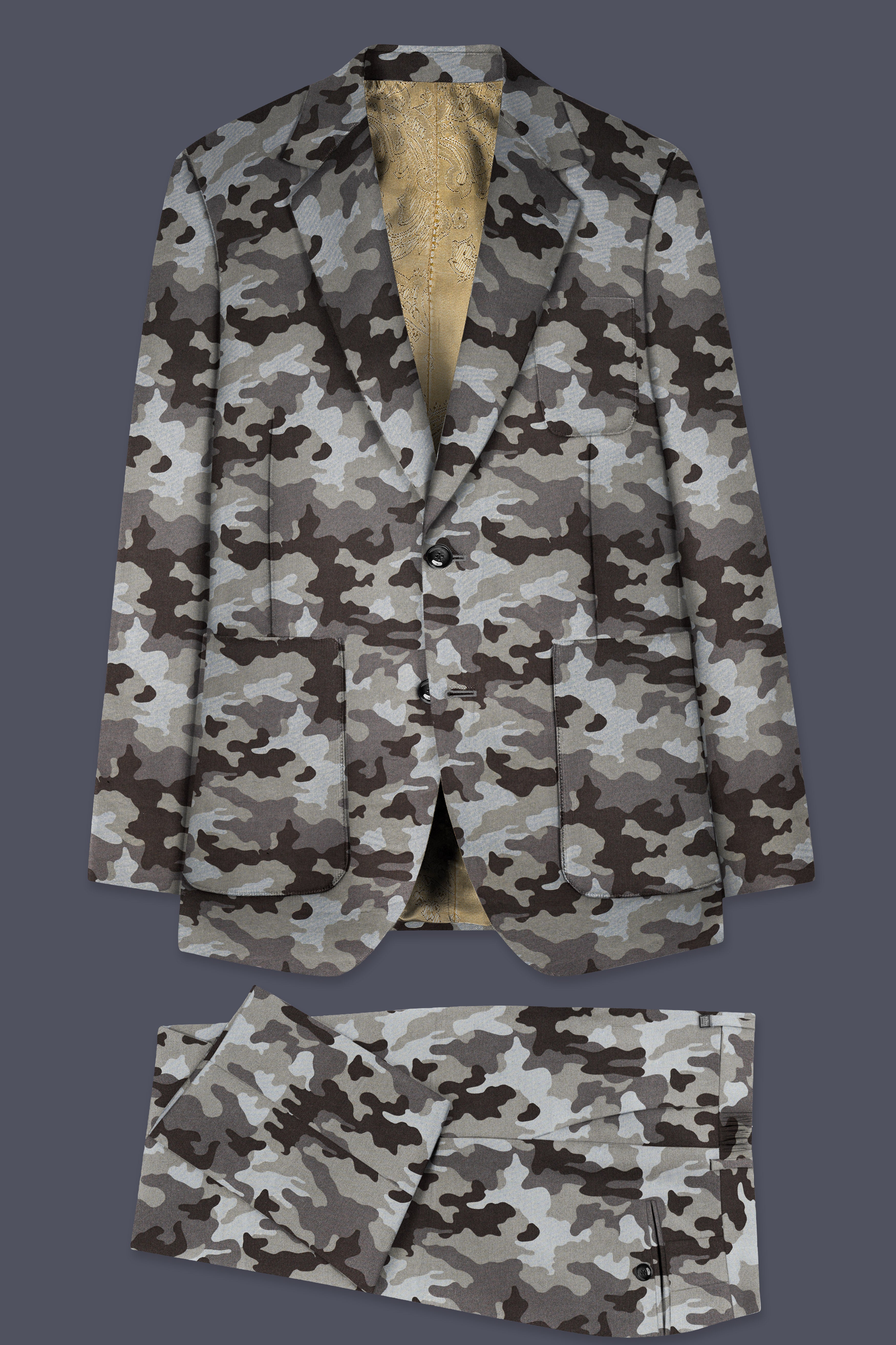 Gravel Gray with Iridium Brown Camouflage Premium Cotton Designer Sports Suit