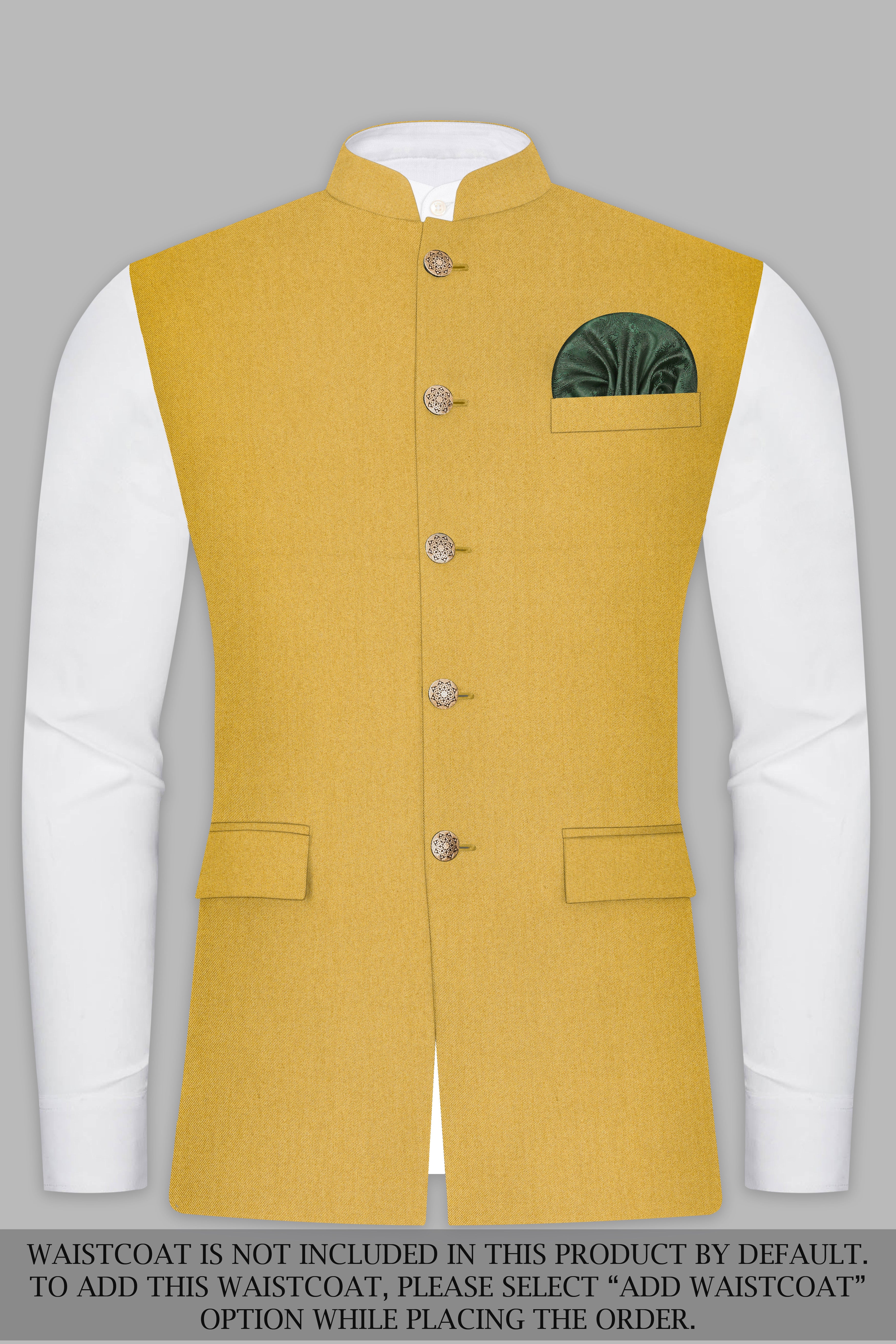 Sycamore Yellow Premium Cotton Cross Placket Bandhgala Suit