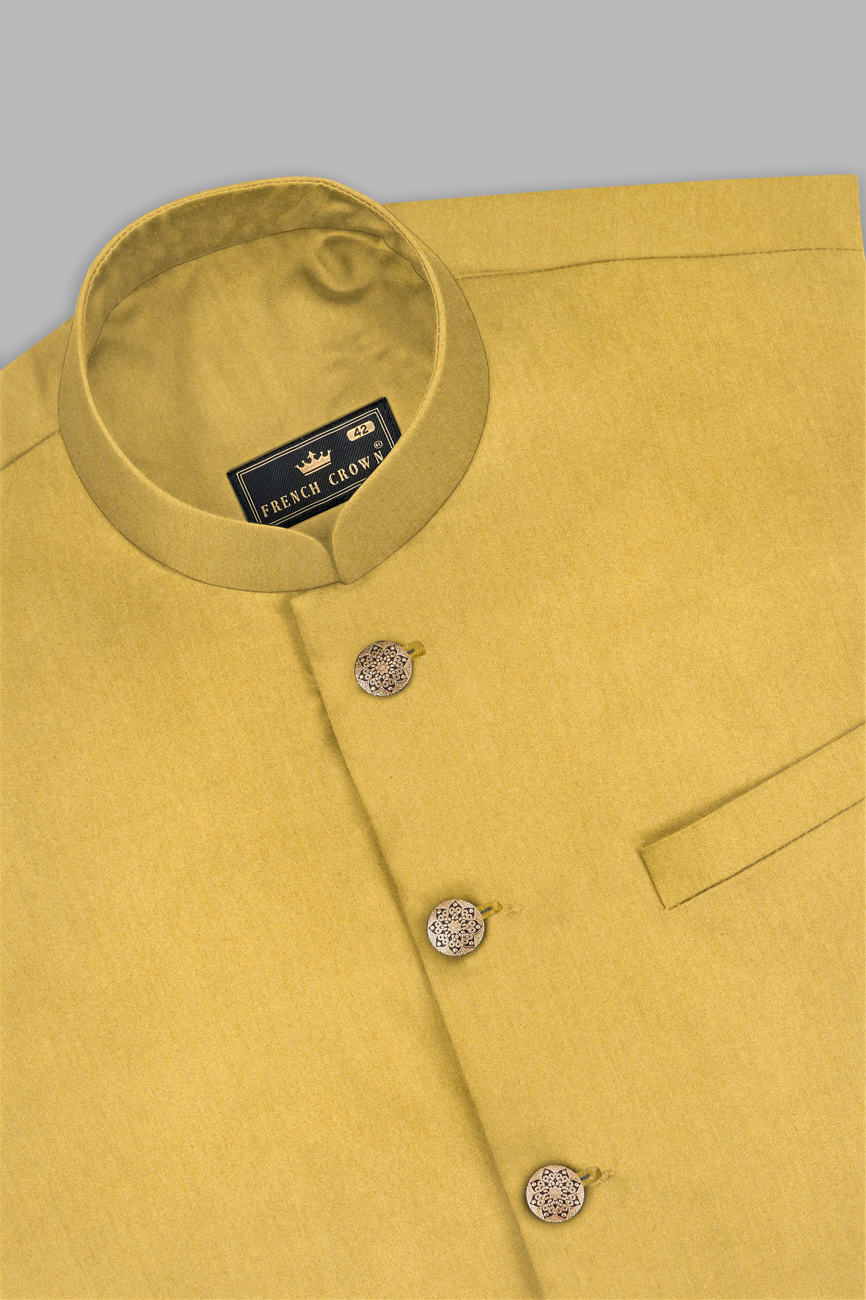 Sycamore Yellow Premium Cotton Cross Placket Bandhgala Suit