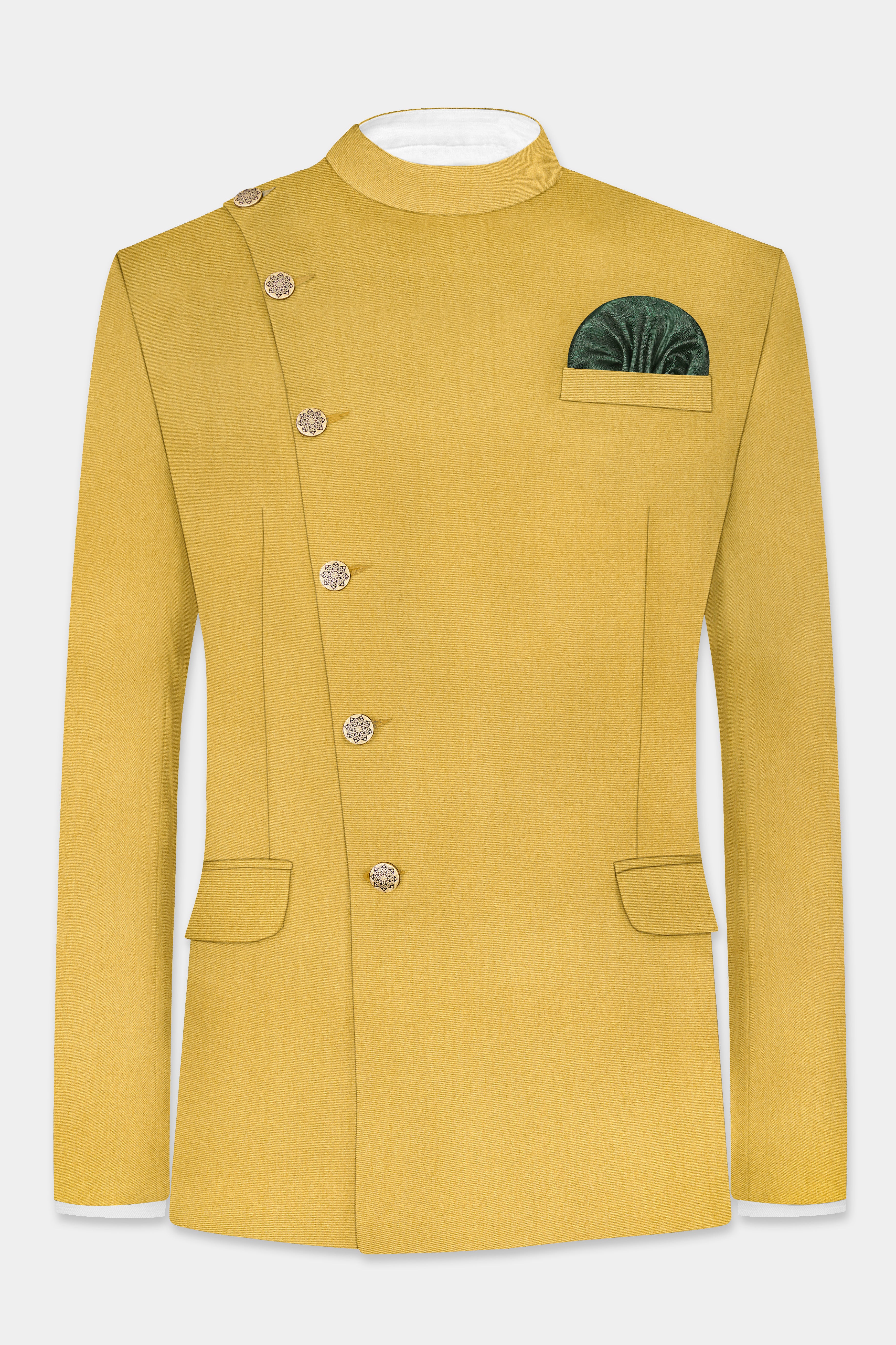 Sycamore Yellow Premium Cotton Cross Placket Bandhgala Suit