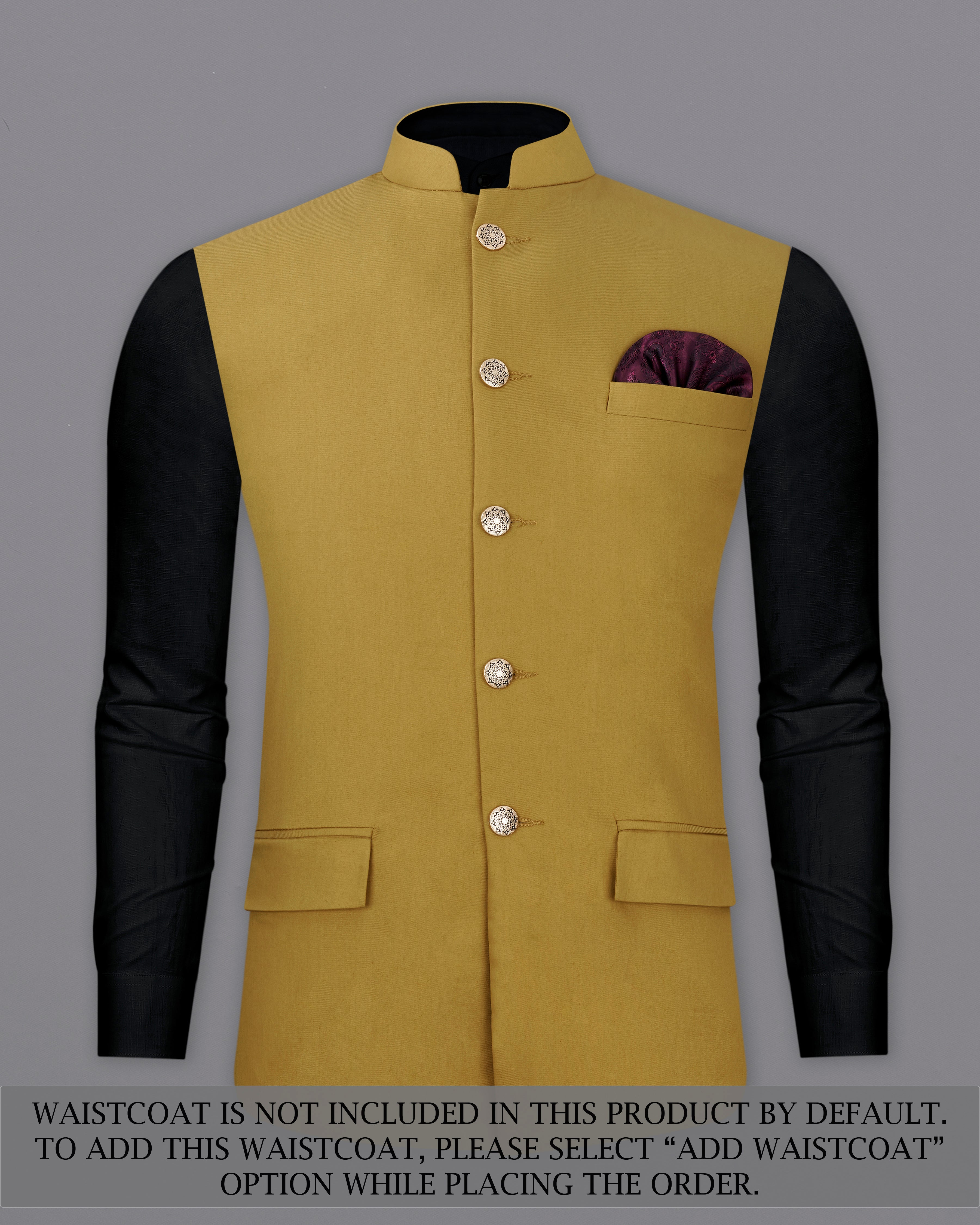 Sycamore Yellow Premium Cotton Cross Placket Bandhgala Suit