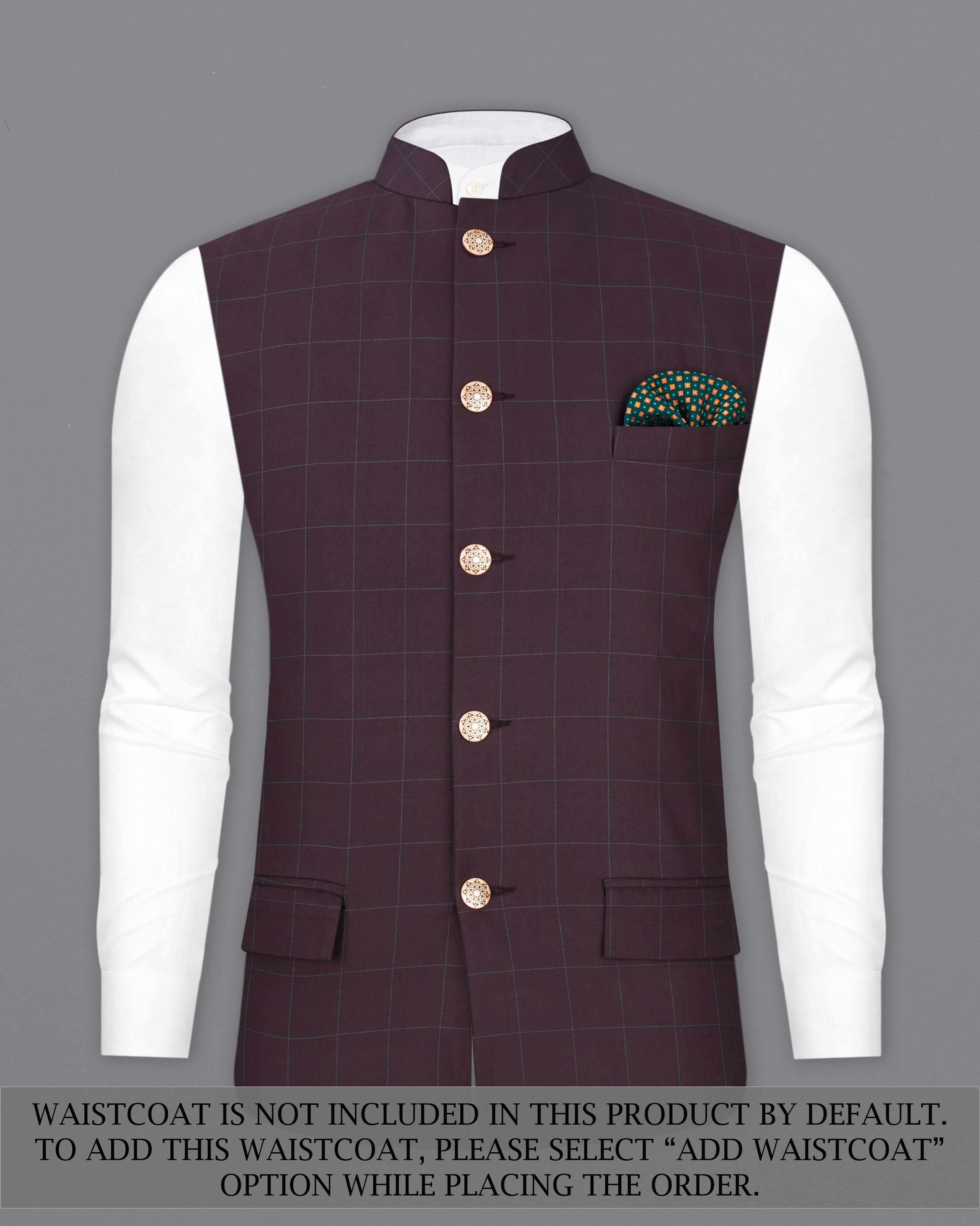 Thunder Maroon Windowpane Cross Placket Bandhgala Suit