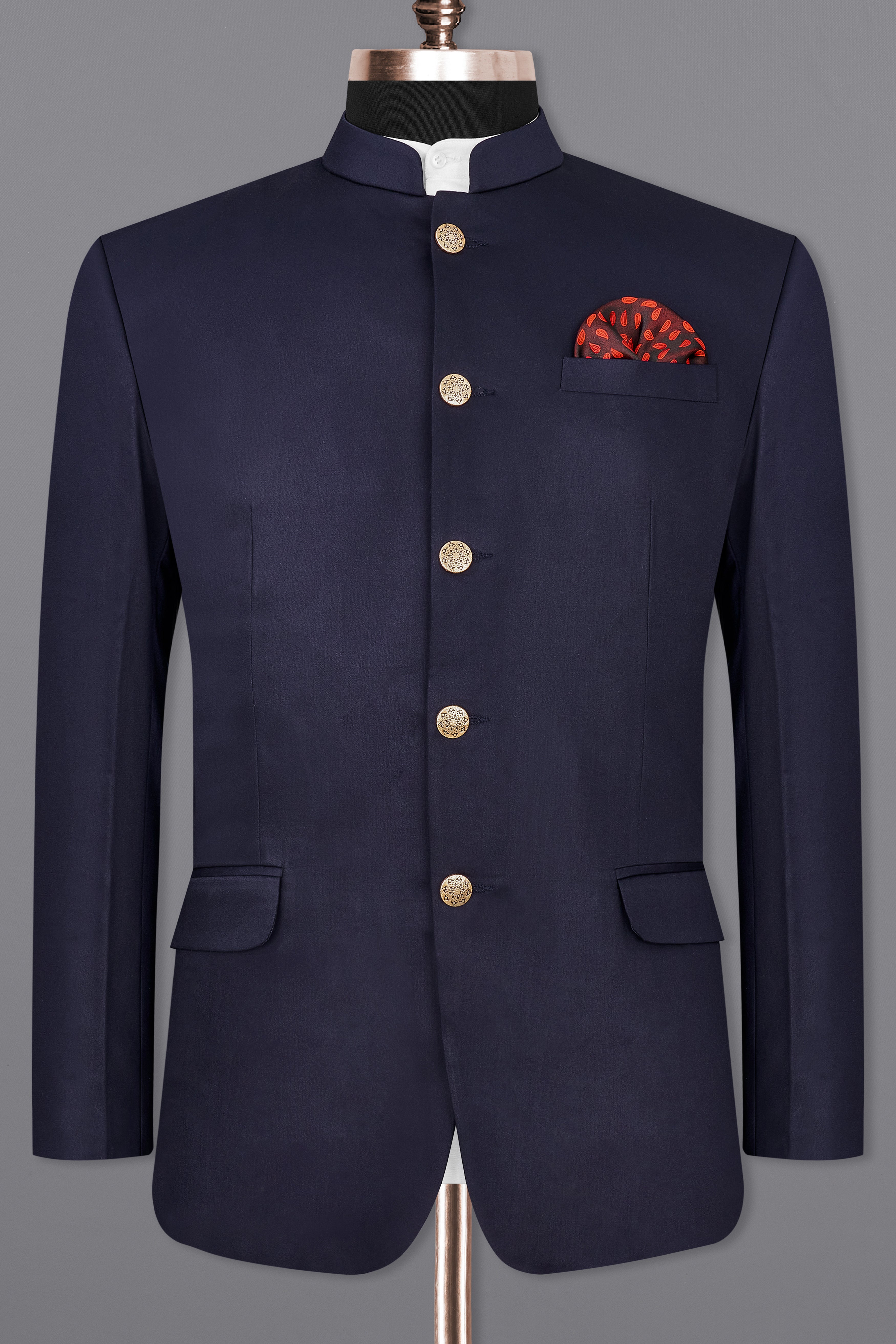 Navy Blue Textured Premium Terry Rayon Bandhgala Jodhpuri Suits for Men