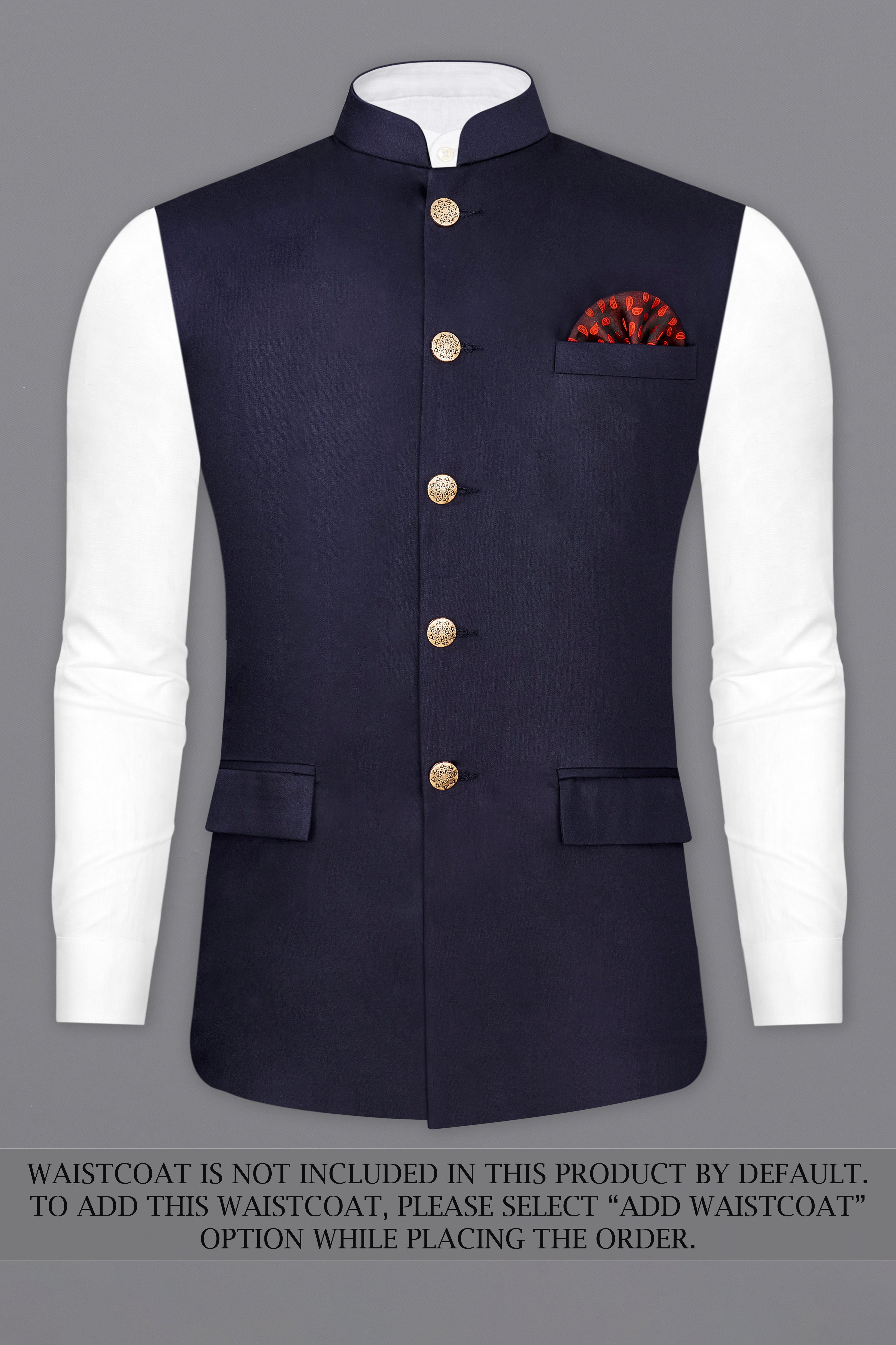 Navy Blue Subtle Sheen Bandhgala Suit