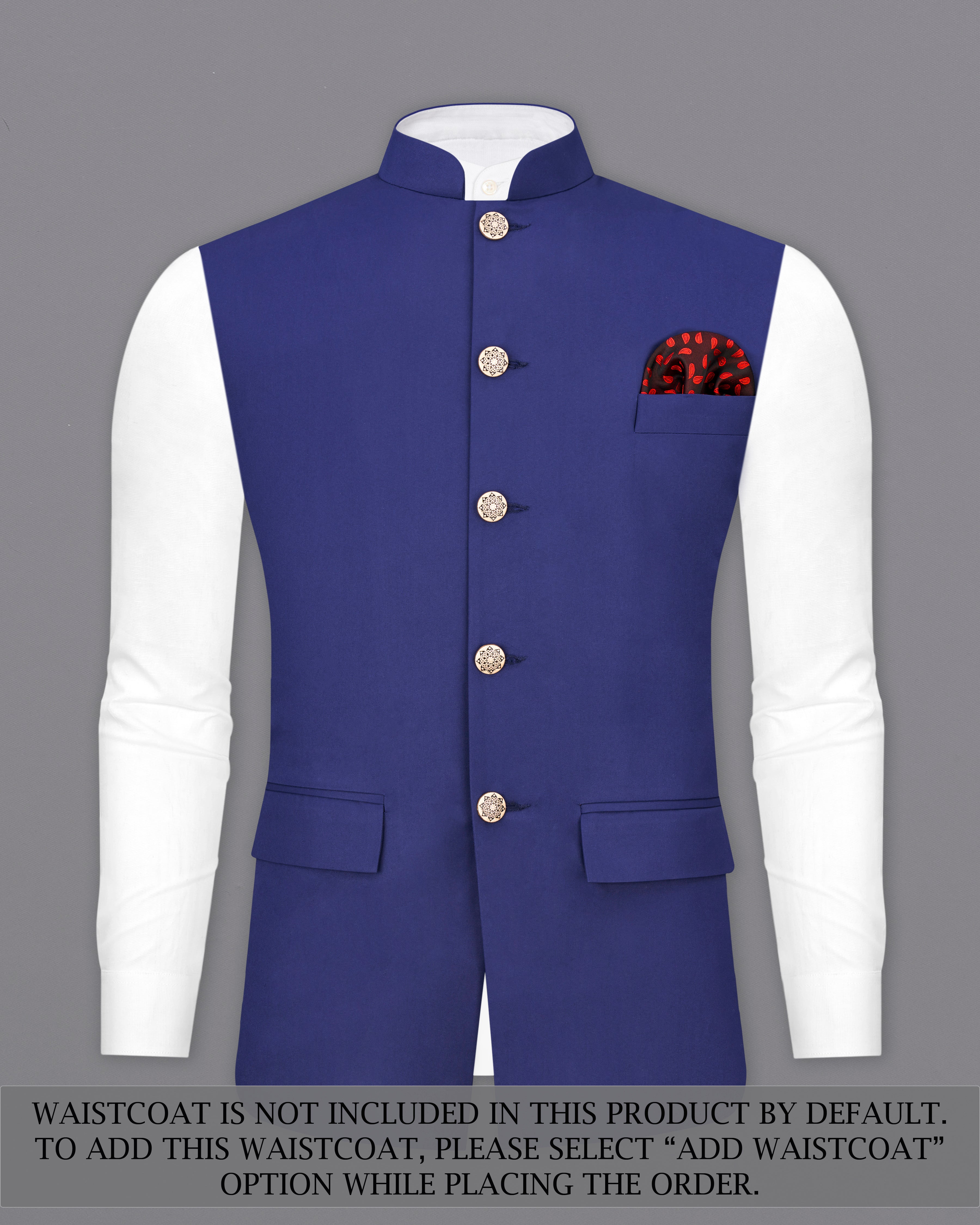 Royal Blue Cross Placket Bandhgala Suit