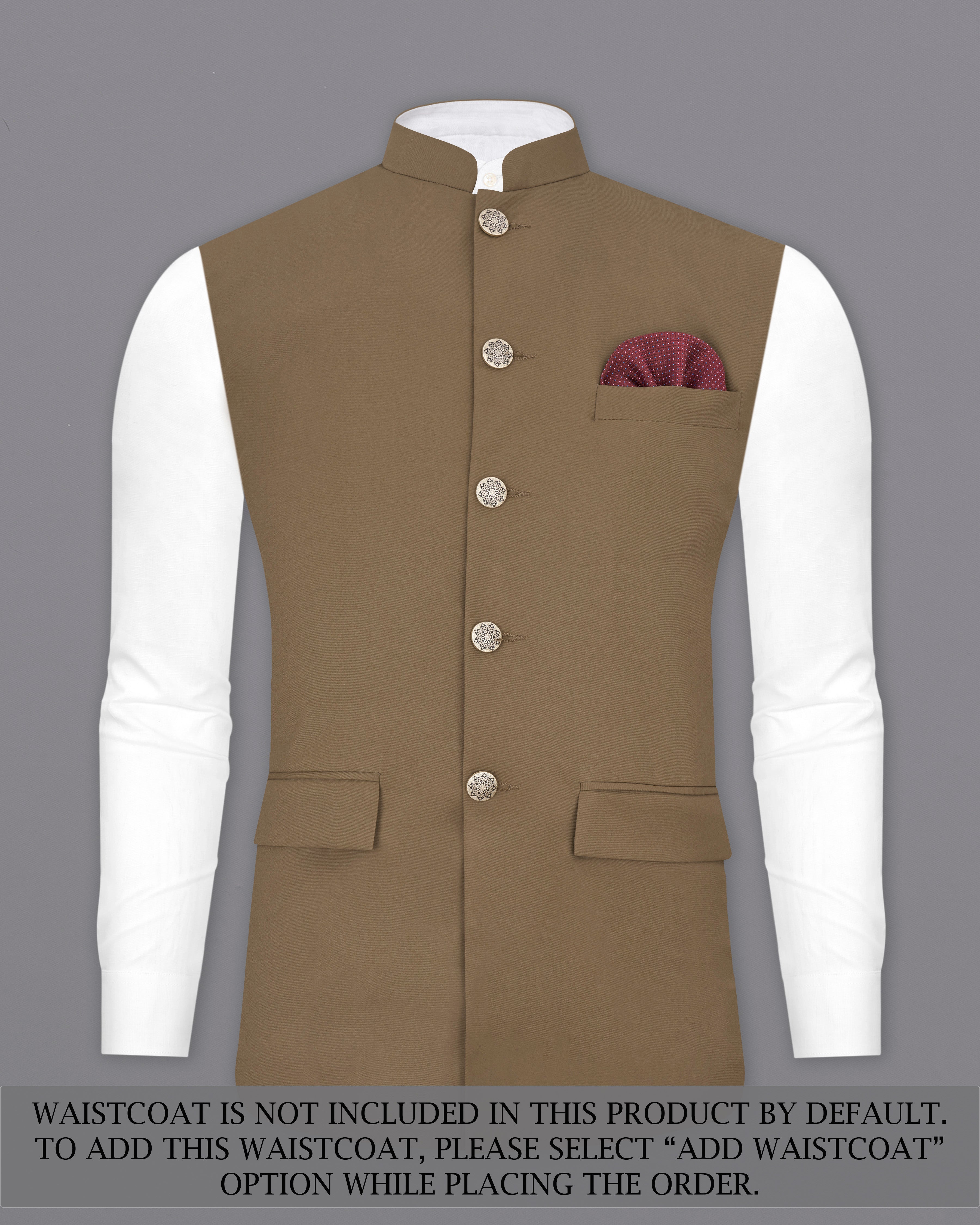 Khaki Brown Bandhgala Suit