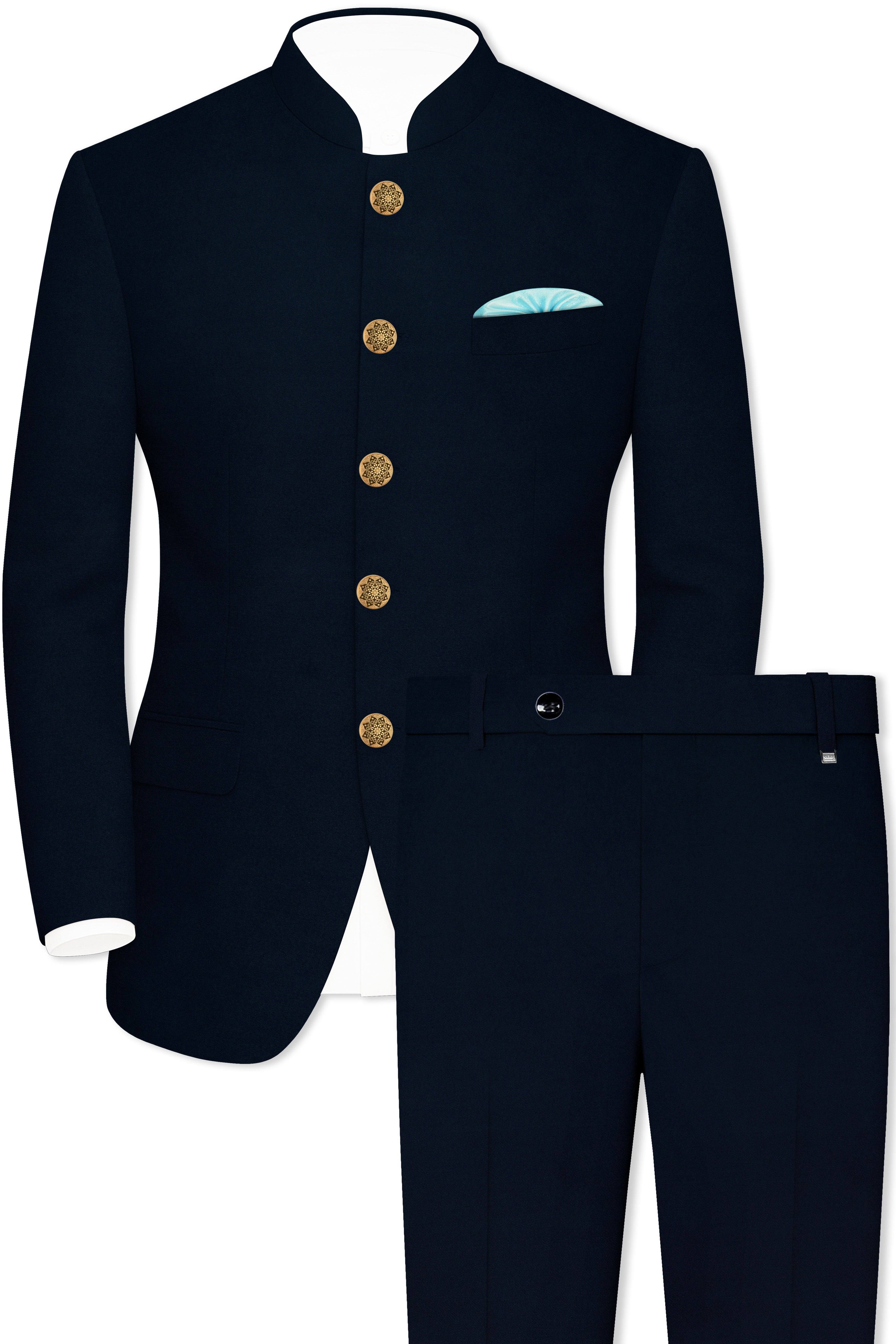 Baltic Sea Blue Premium Cotton Bandhgala Suit