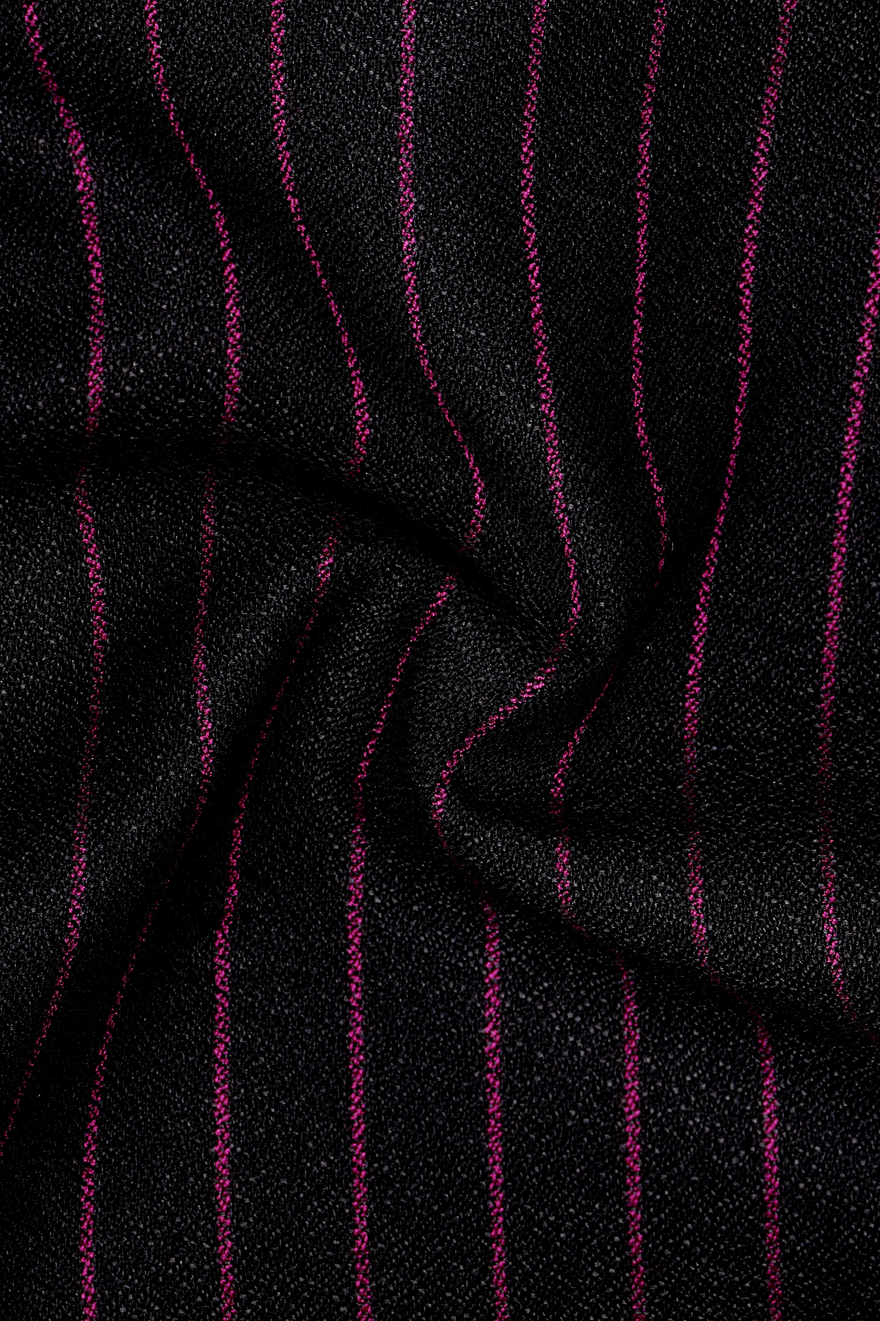 Zeus Black with Dark Mauve Pink Striped Cross Placket Bandhgala Suit