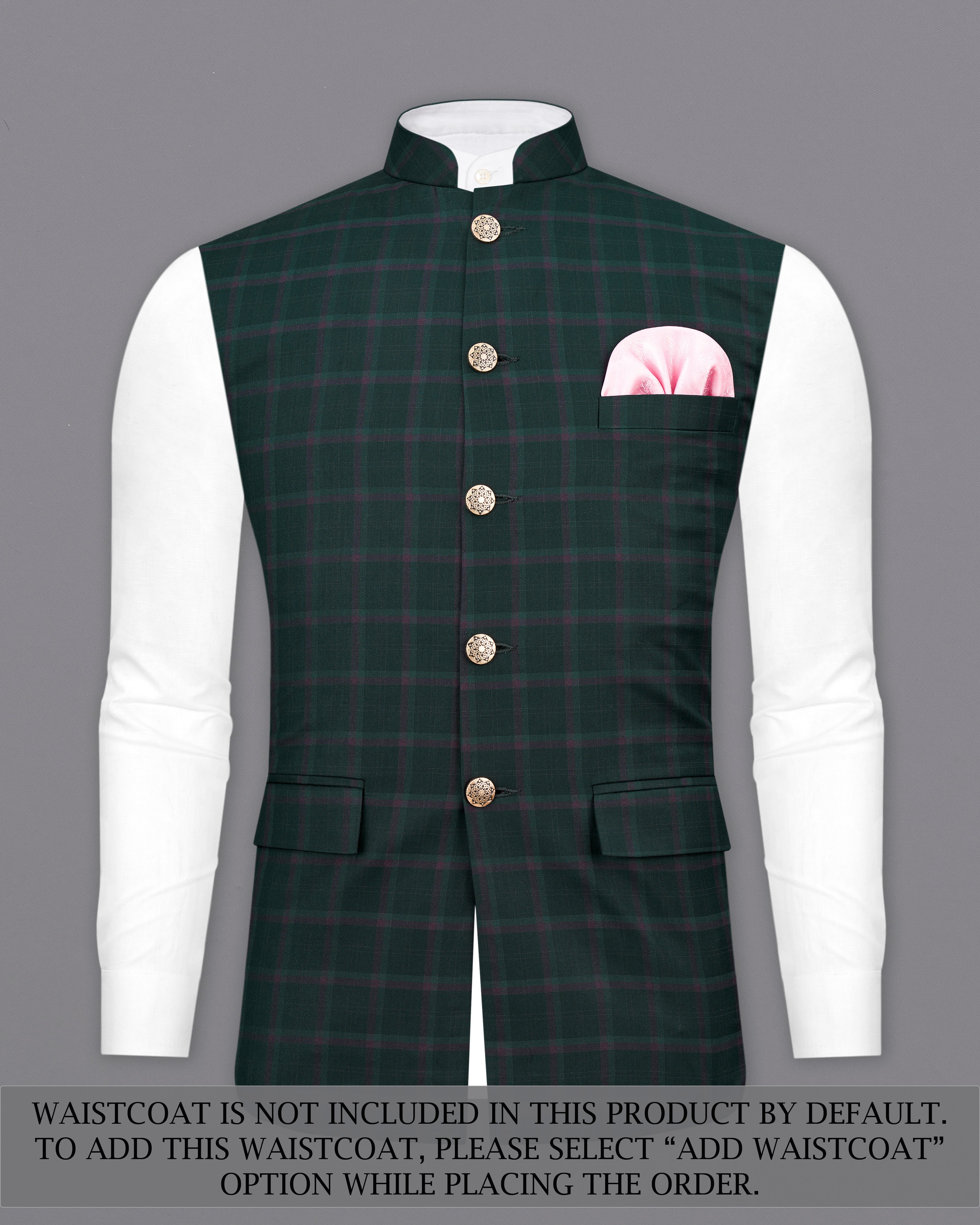 Timber Green Plaid Cross Placket Bandhgala Suit