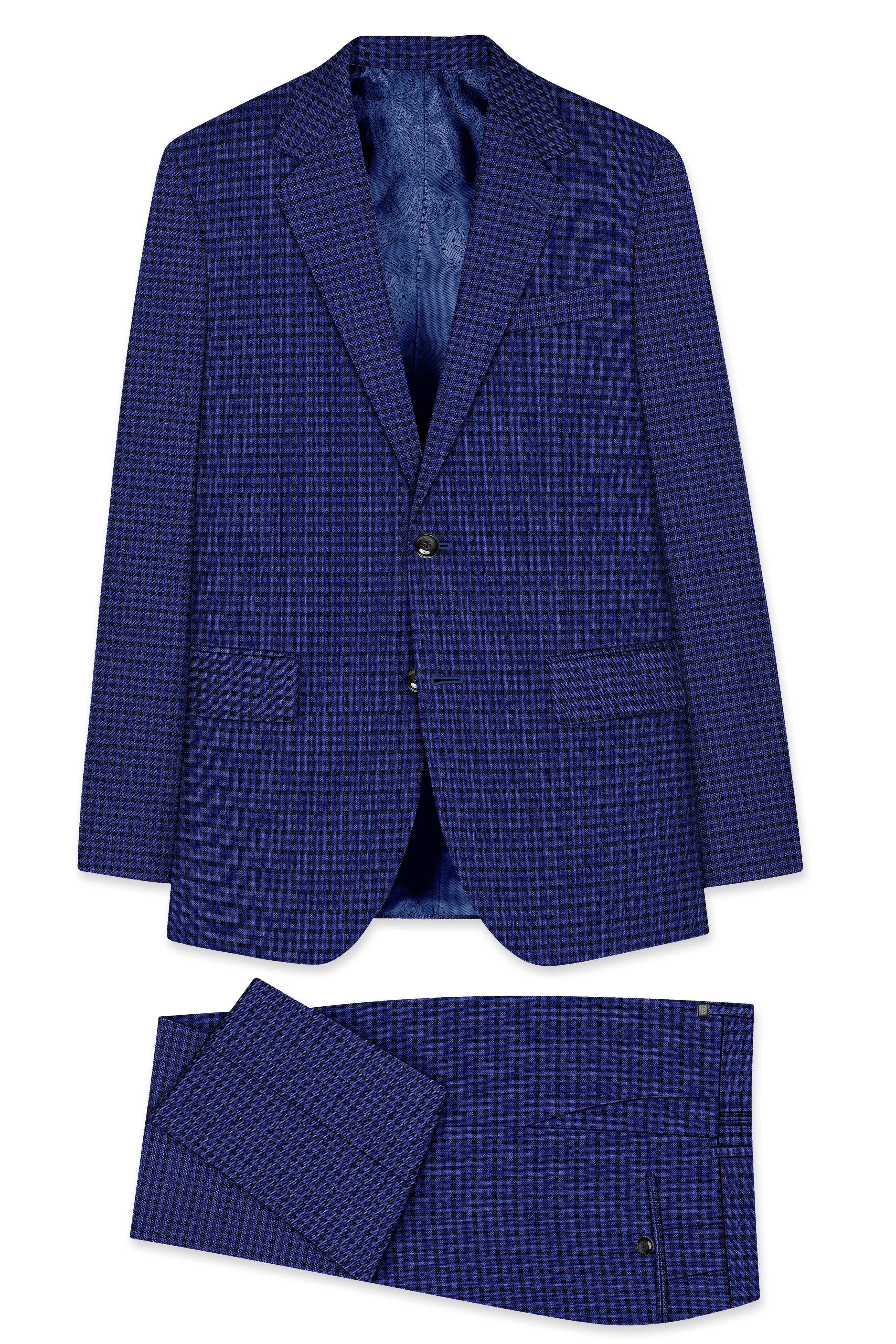 Victoria Blue Gingham Checkered Single Breasted Suit