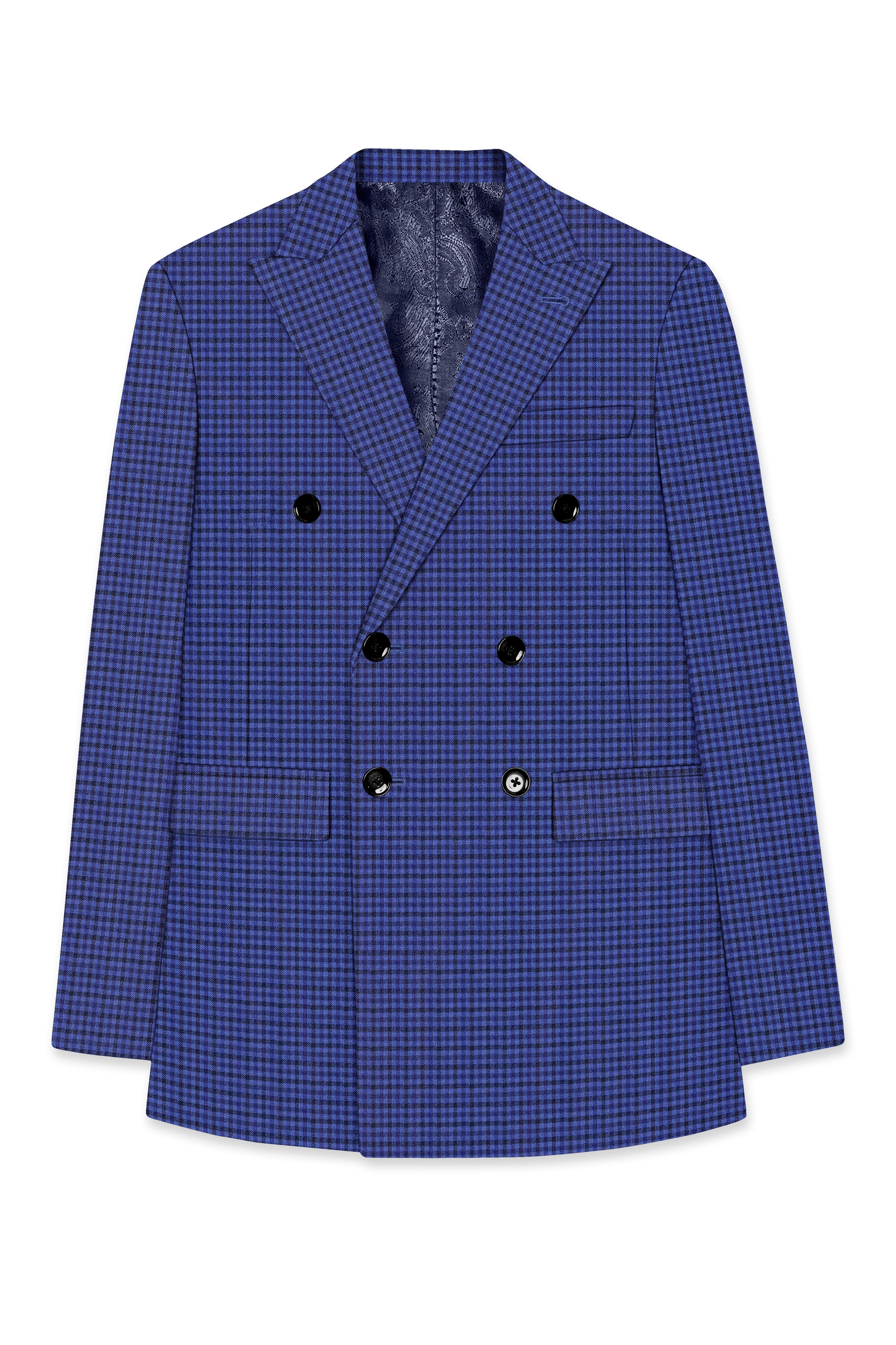 Victoria Blue Gingham Checkered Double Breasted Suit
