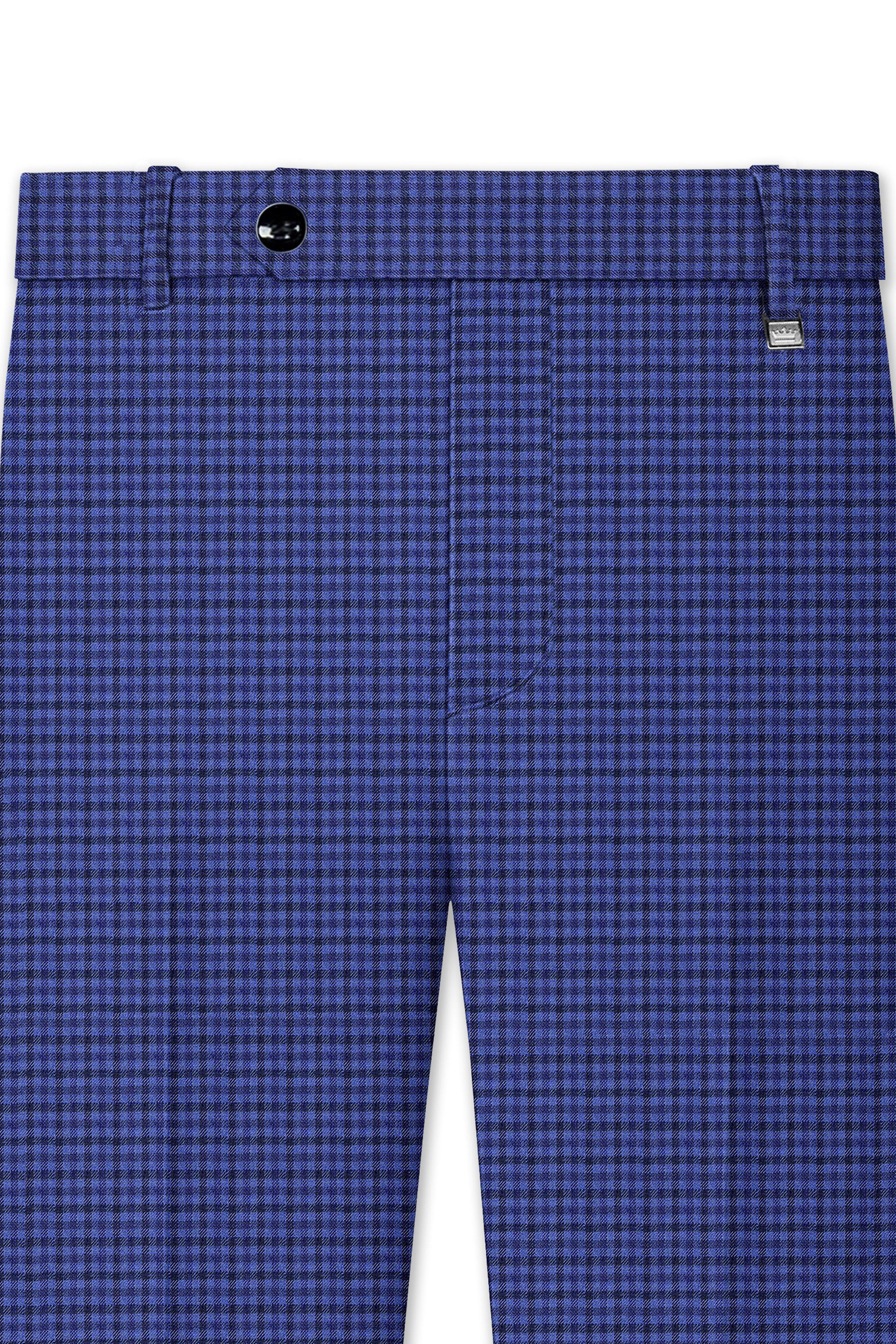 Victoria Blue Gingham Checkered Bandhgala Suit