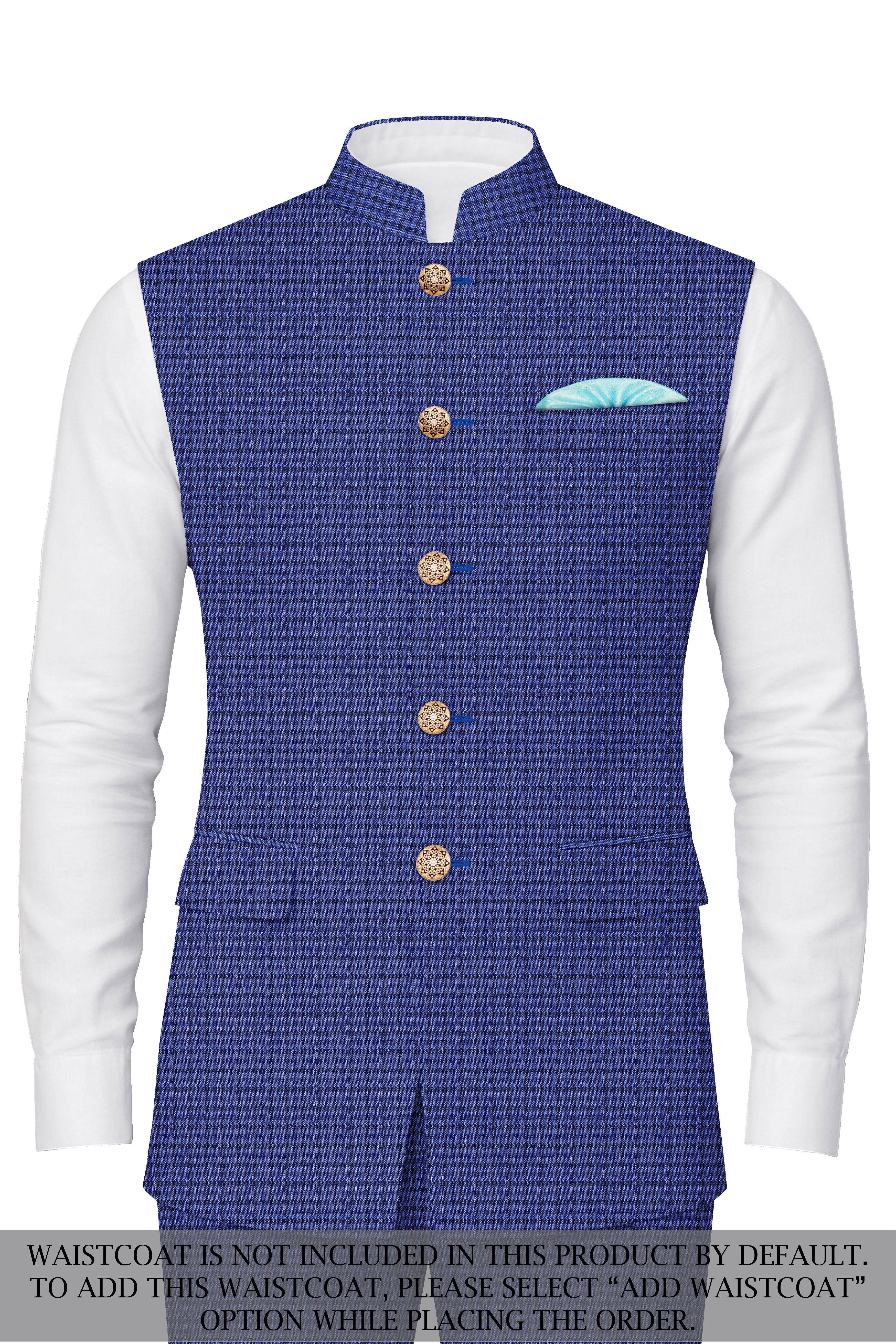 Victoria Blue Gingham Checkered Bandhgala Suit