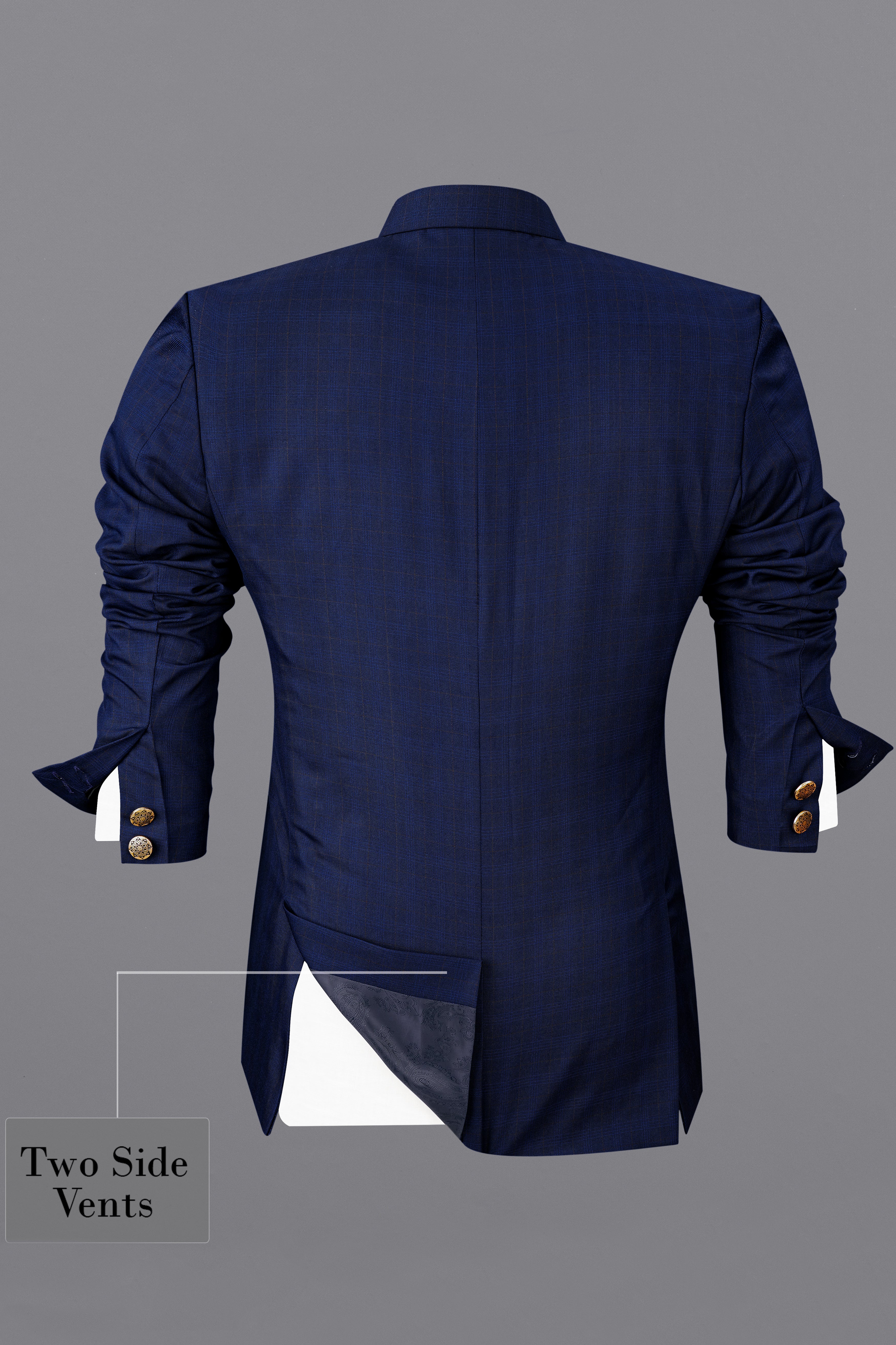 Tuna Blue Windowpane Cross Placket Bandhgaala Suit