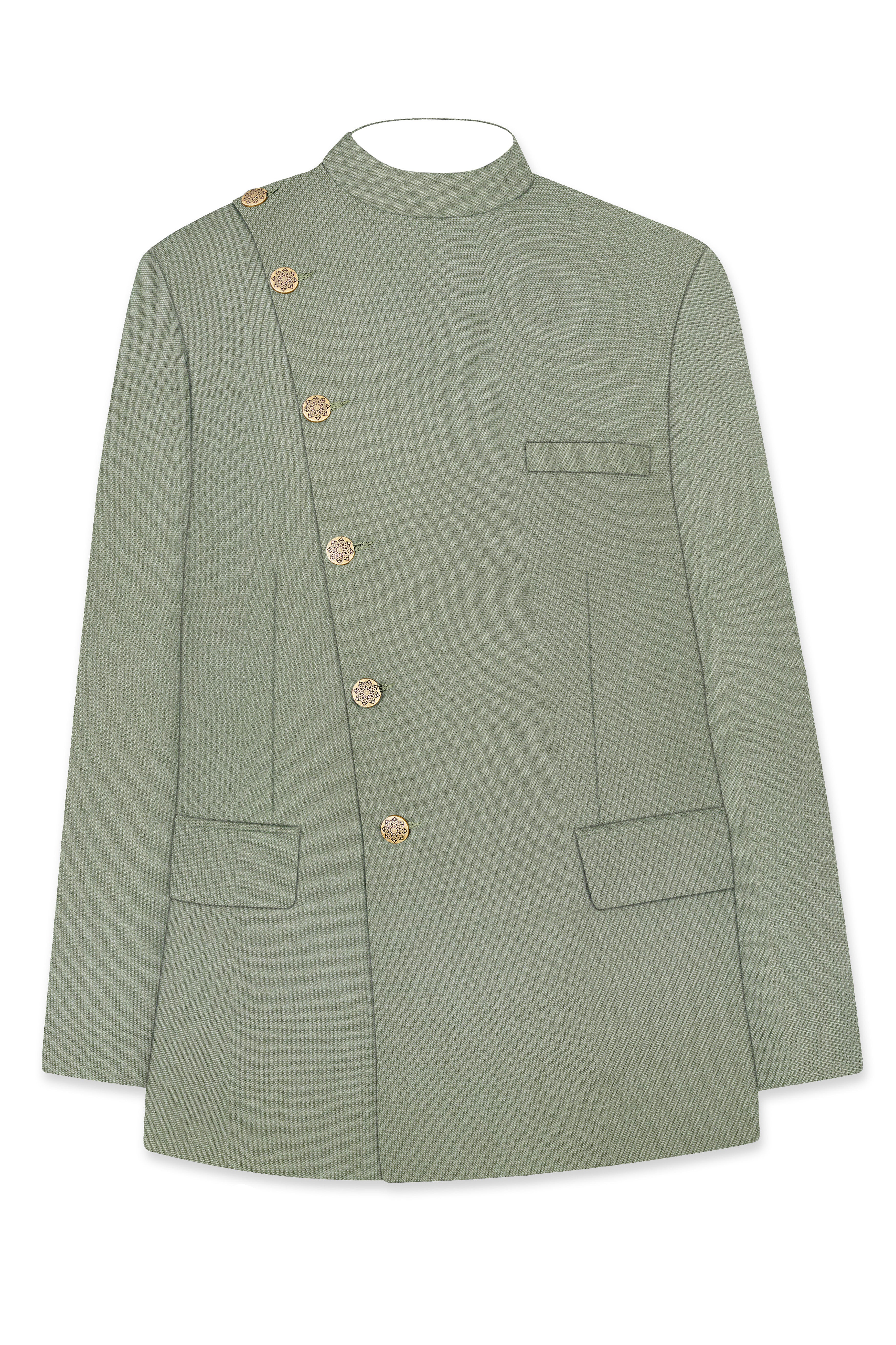Sandstone Green Cross Placket Bandhgala Suit