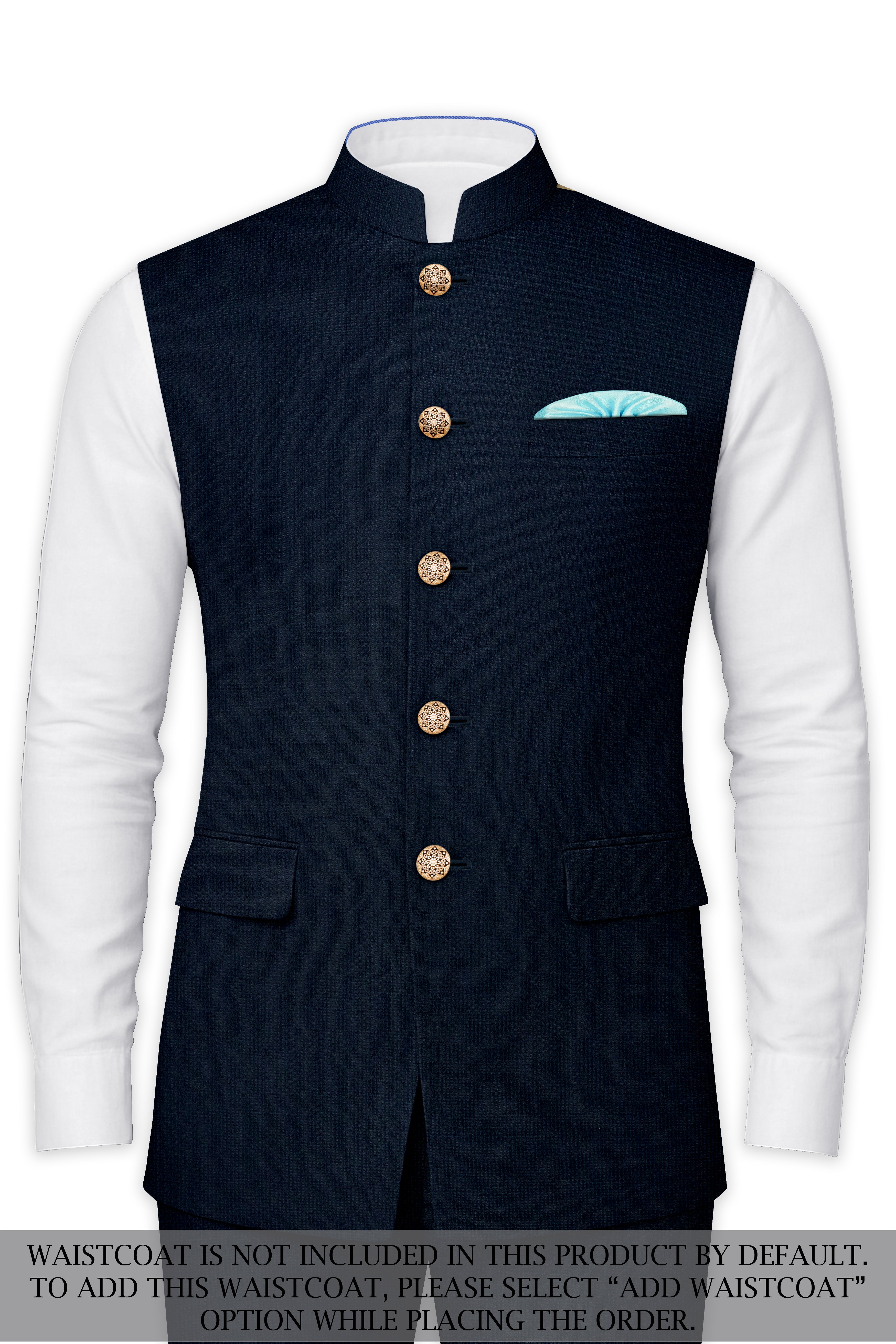 Firefly Navy Blue Premium Cotton Cross Placket Bandhgala Suit