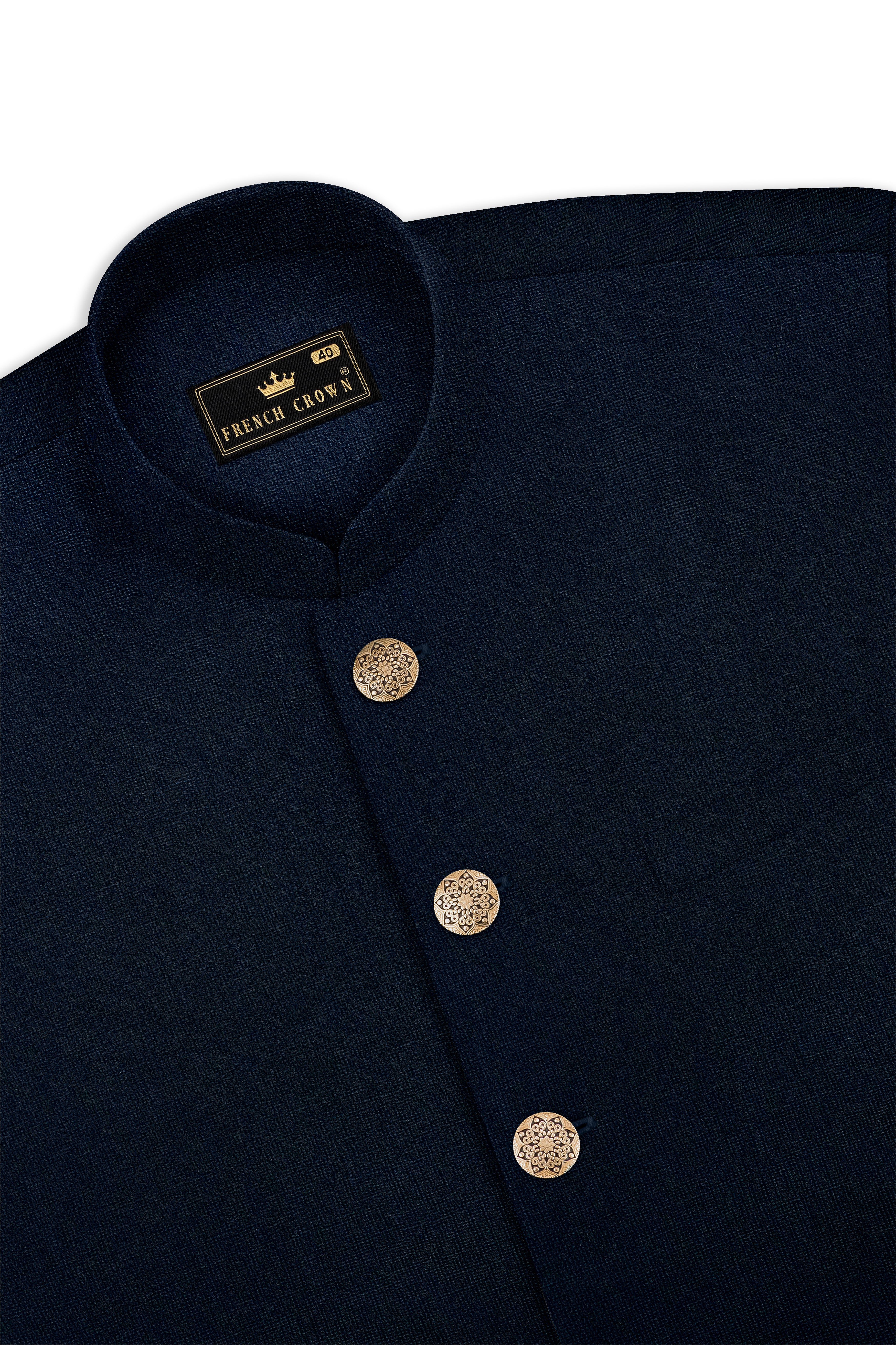 Firefly Navy Blue Premium Cotton Cross Placket Bandhgala Suit