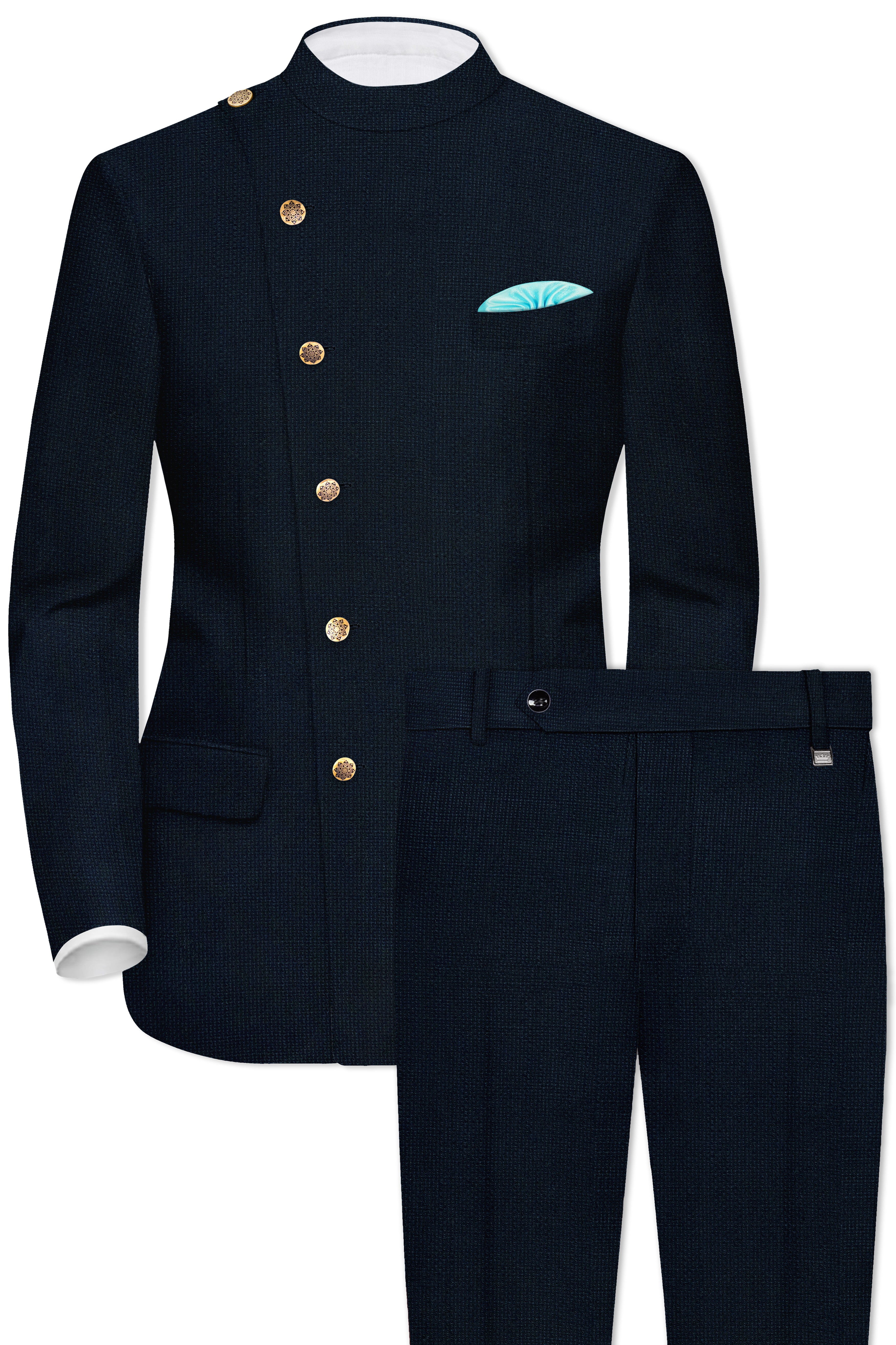 Firefly Navy Blue Premium Cotton Cross Placket Bandhgala Suit