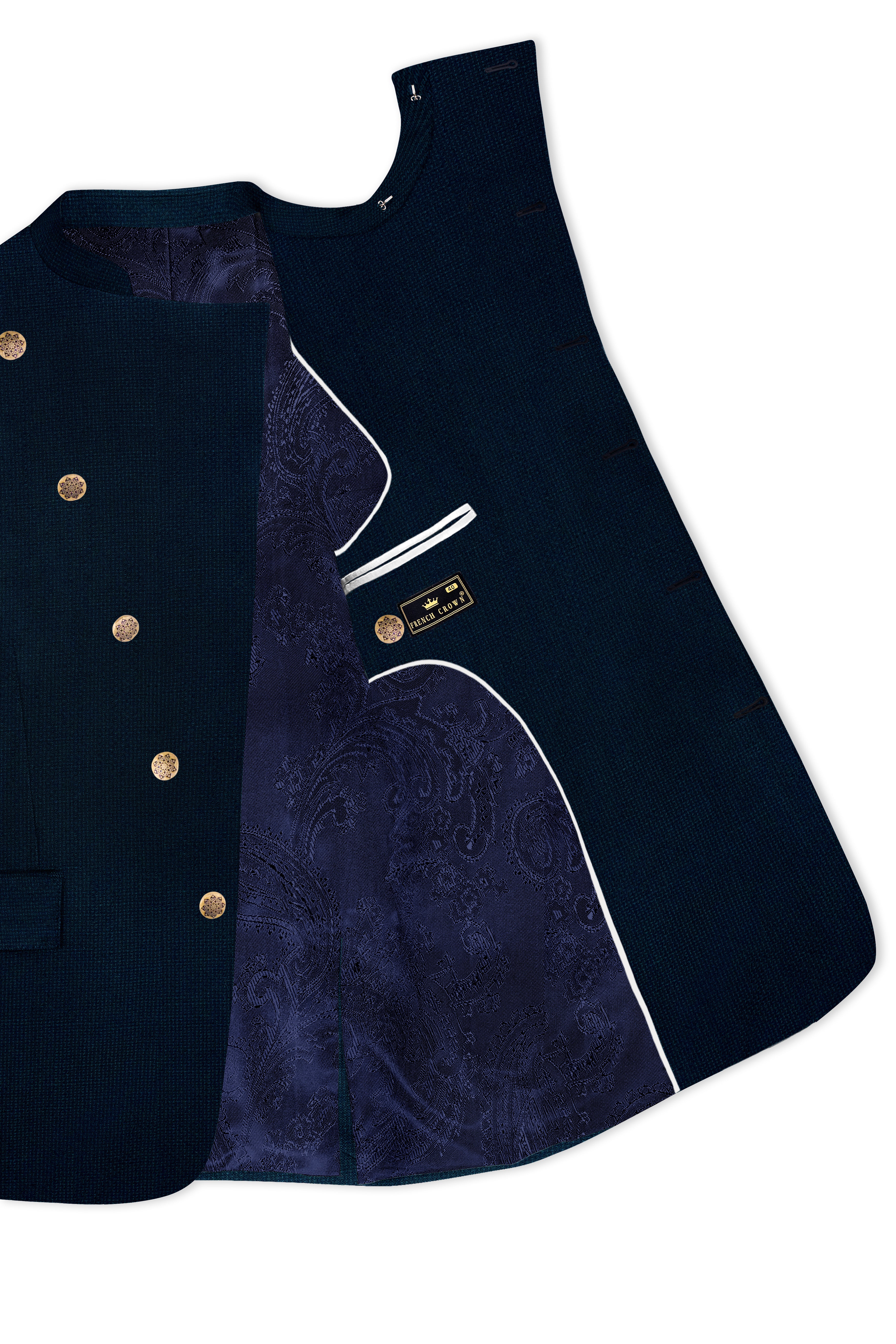 Firefly Navy Blue Premium Cotton Cross Placket Bandhgala Suit