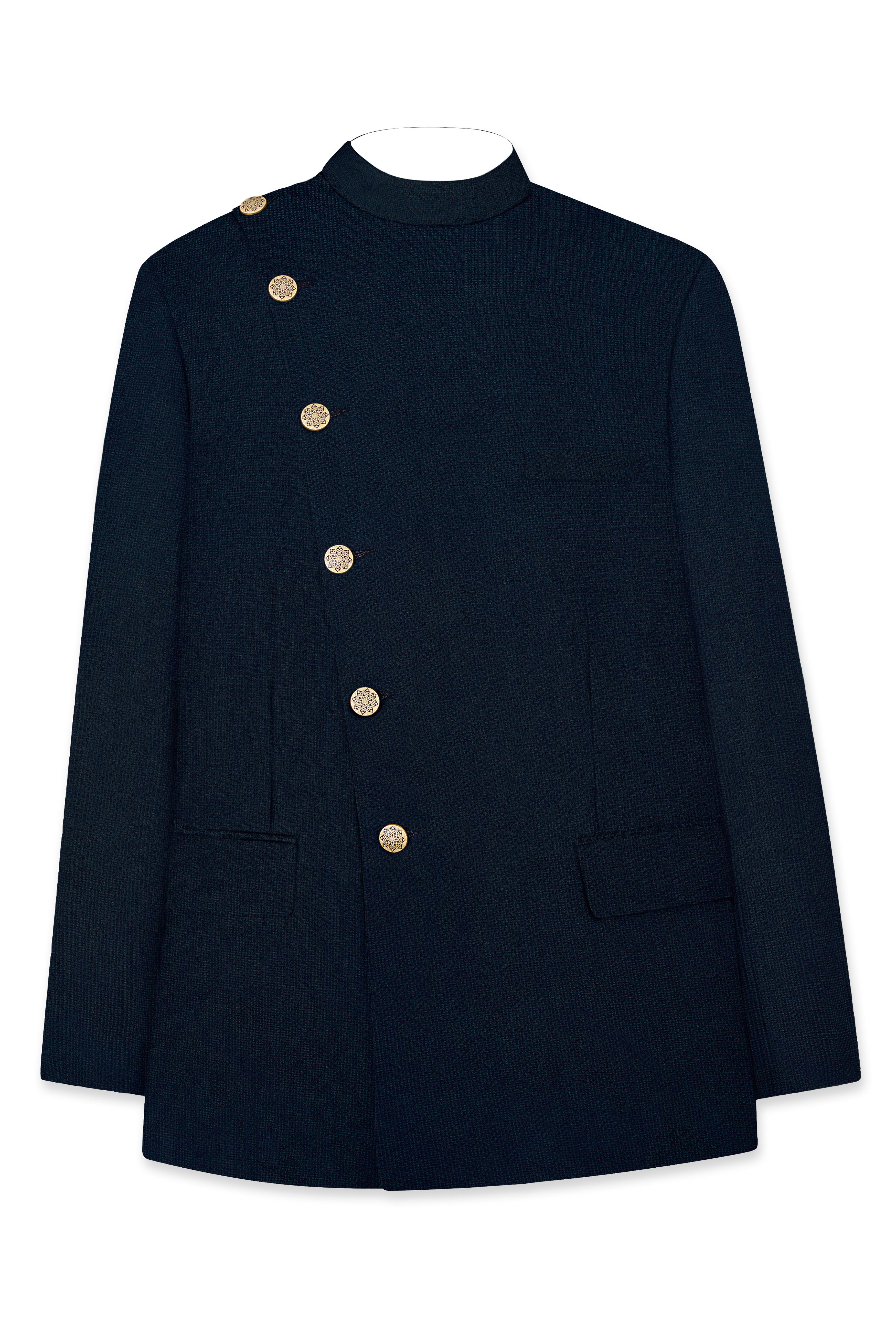 Firefly Navy Blue Premium Cotton Cross Placket Bandhgala Suit