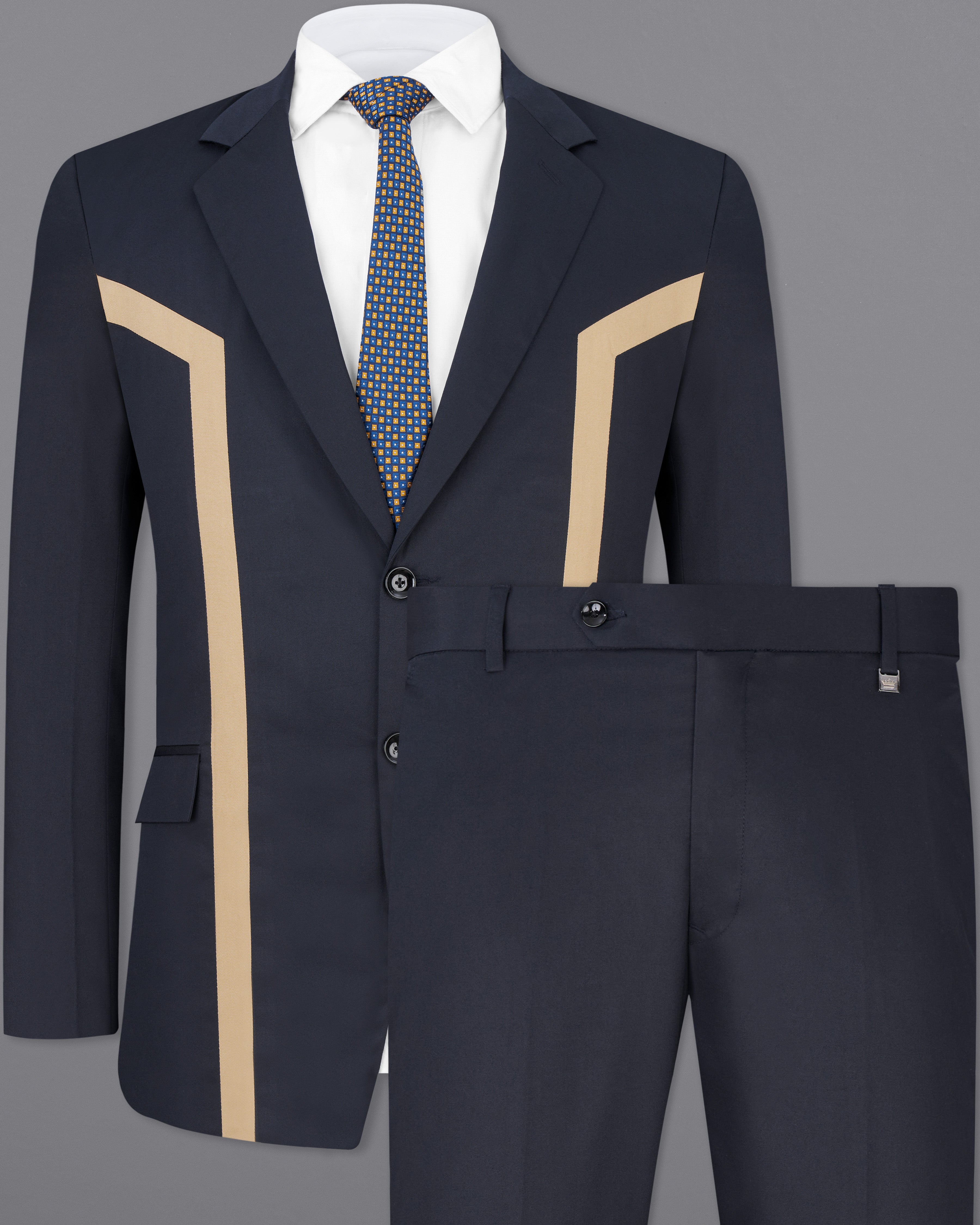 Thunder Blue with Brown Patch Work Premium Cotton Designer Suit