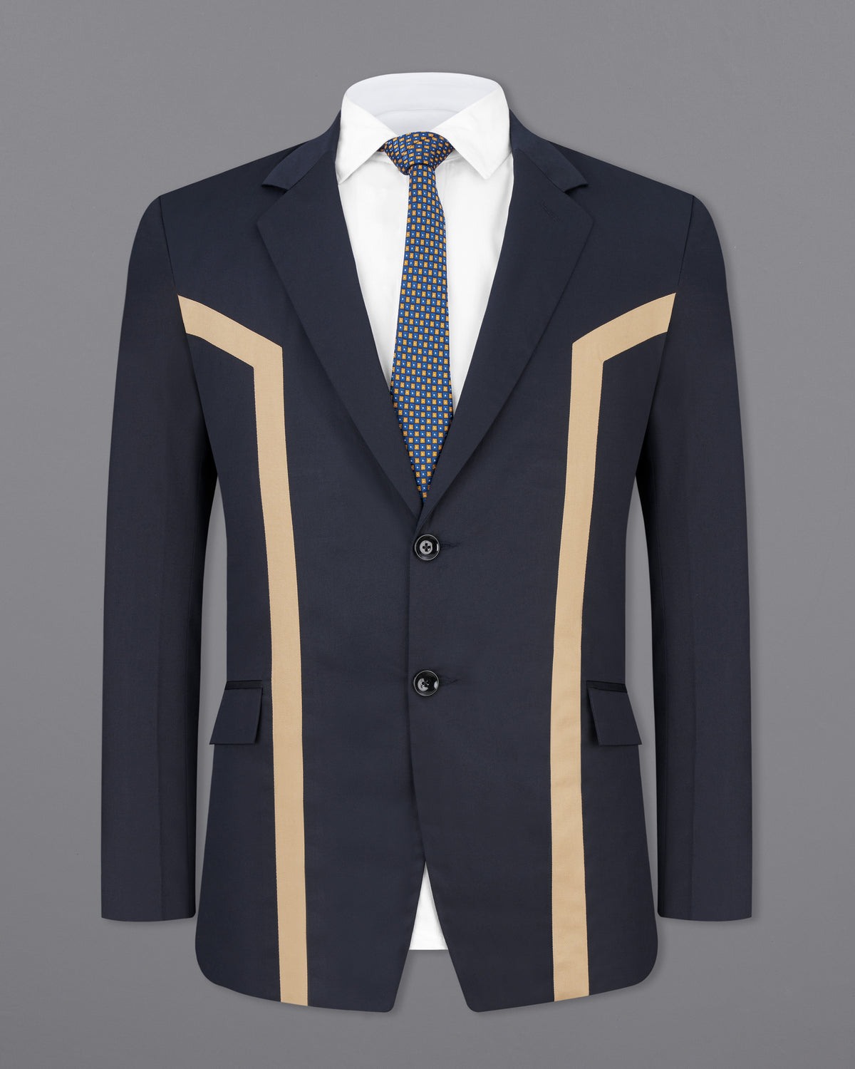 Thunder Blue with Brown Patch Work Premium Cotton Designer Suit