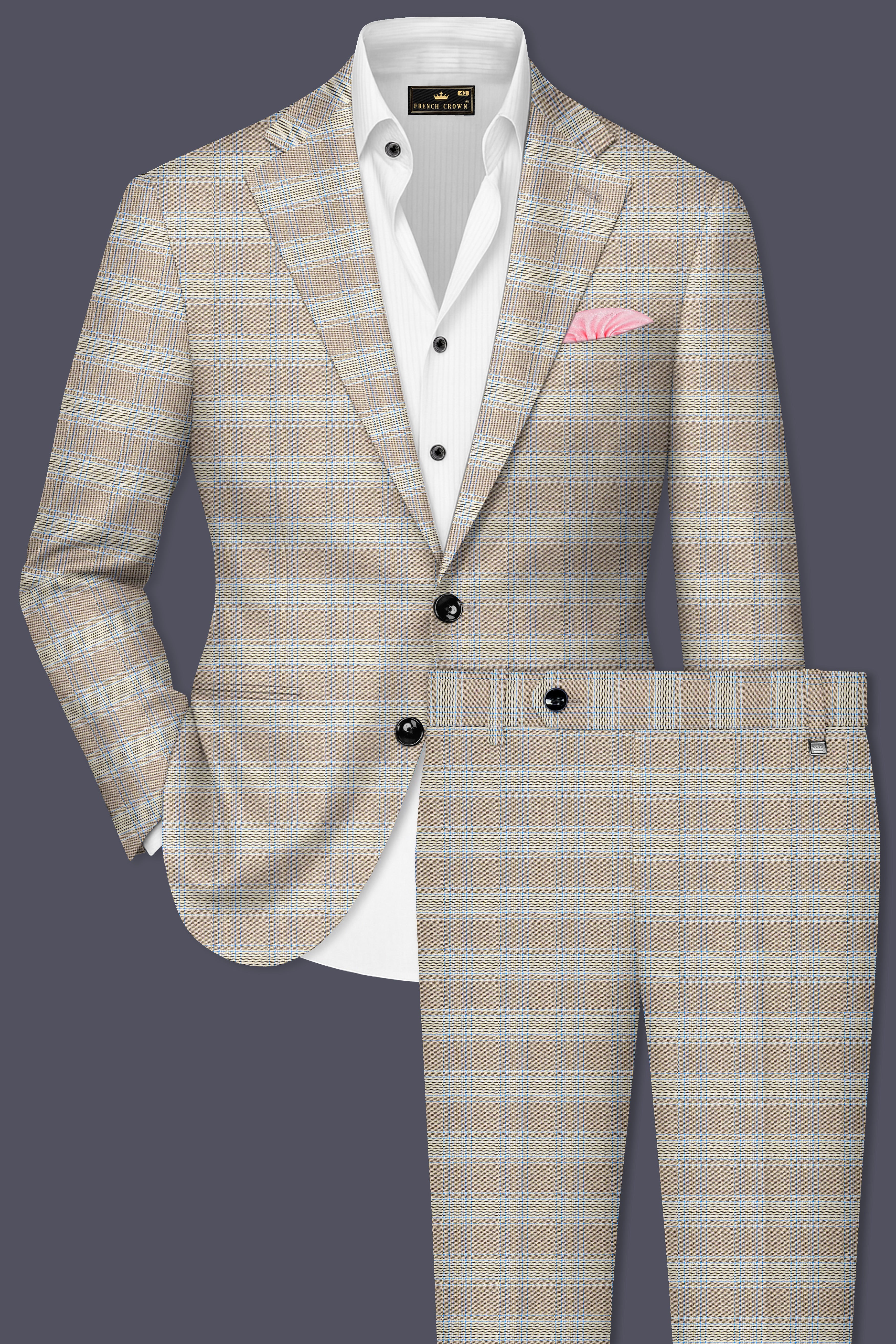 Sandrift Brown with Persian Blue Plaid Single Breasted Suit