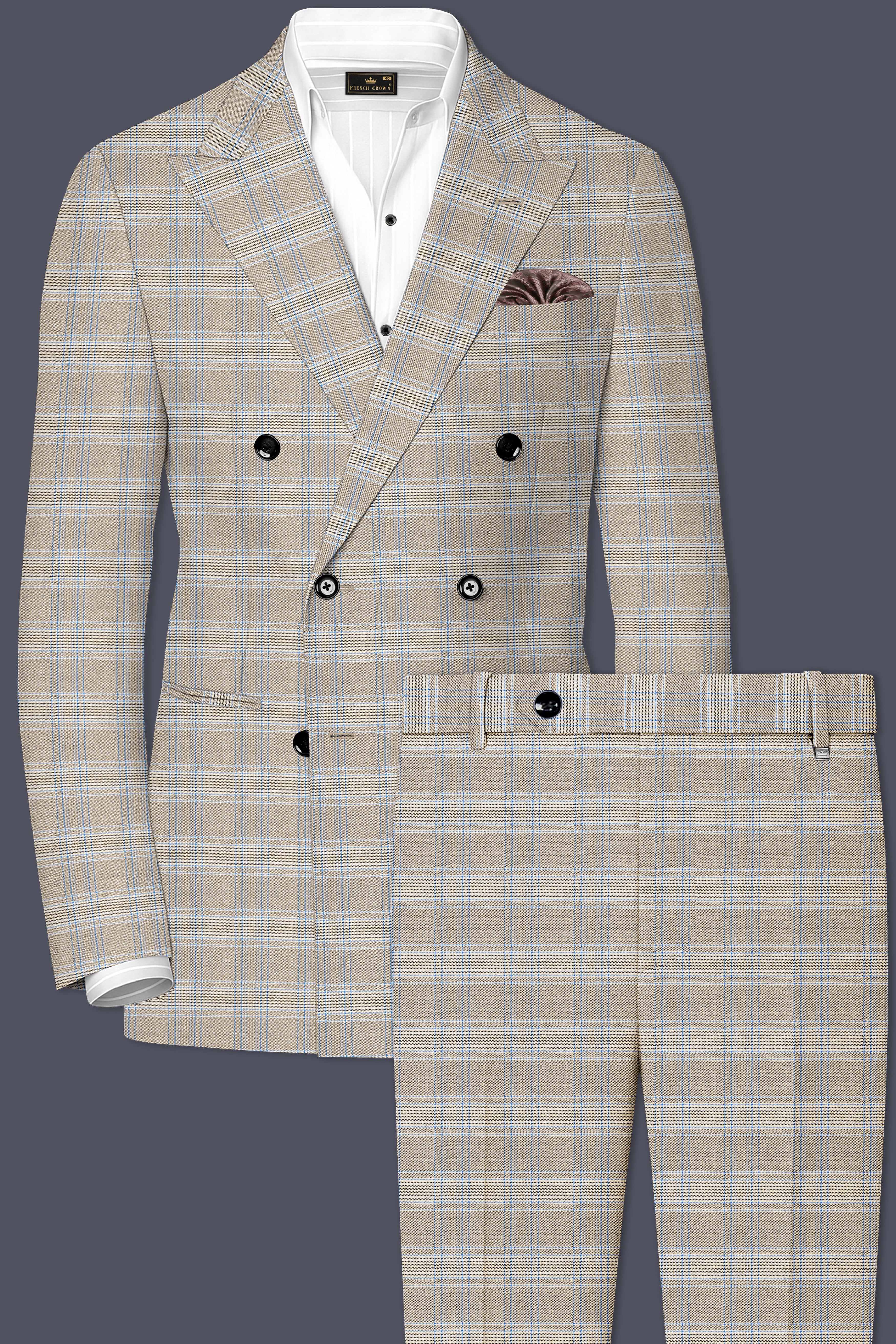 Sandrift Brown with Persian Blue Plaid Double Breasted Suit