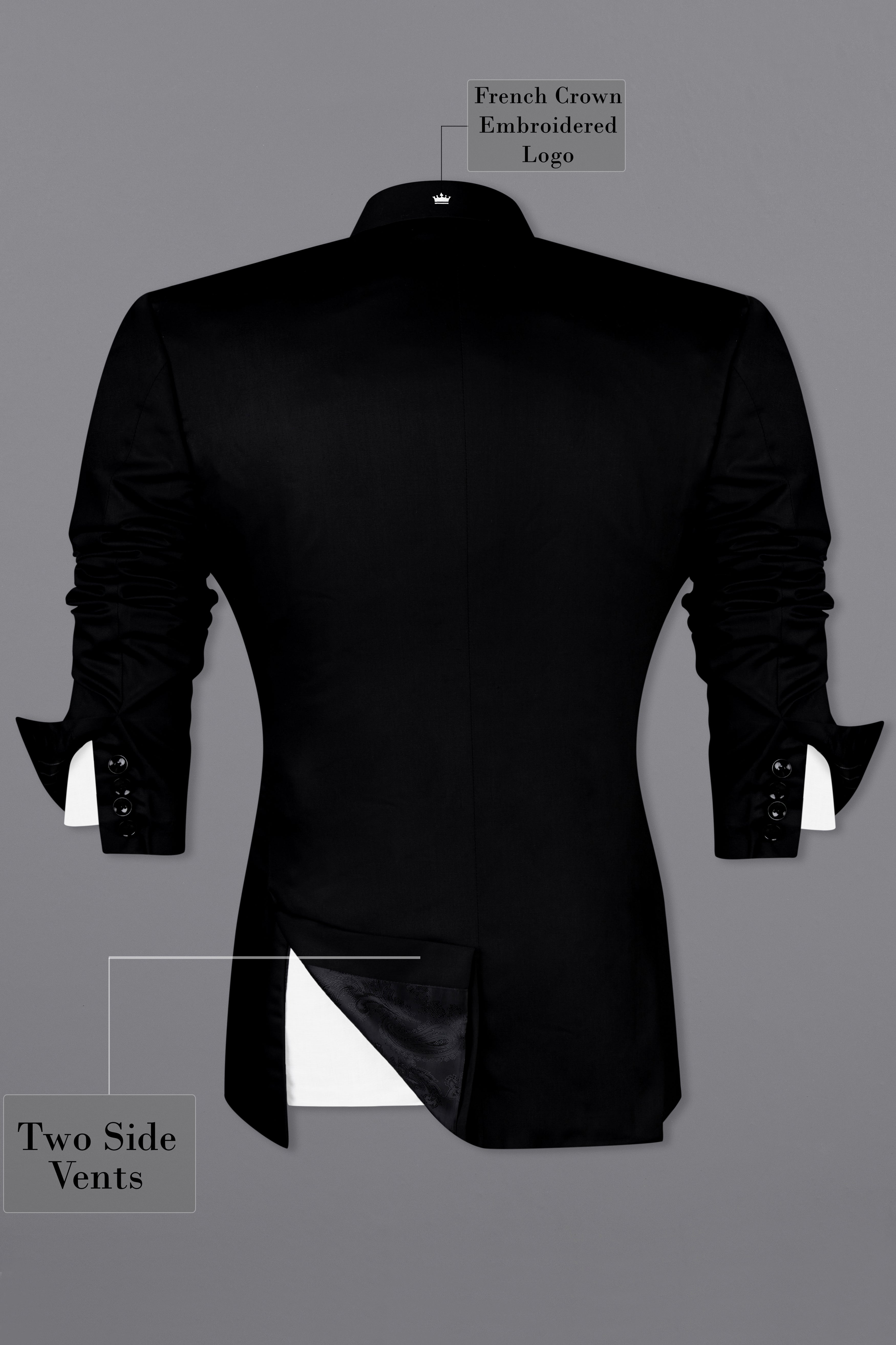 Noirex-Korean Black ( The Best Black We Have ) 4-Way Stretch Wrinkle-Free Fluid Drape Fabric Bandhgala Designer Suit