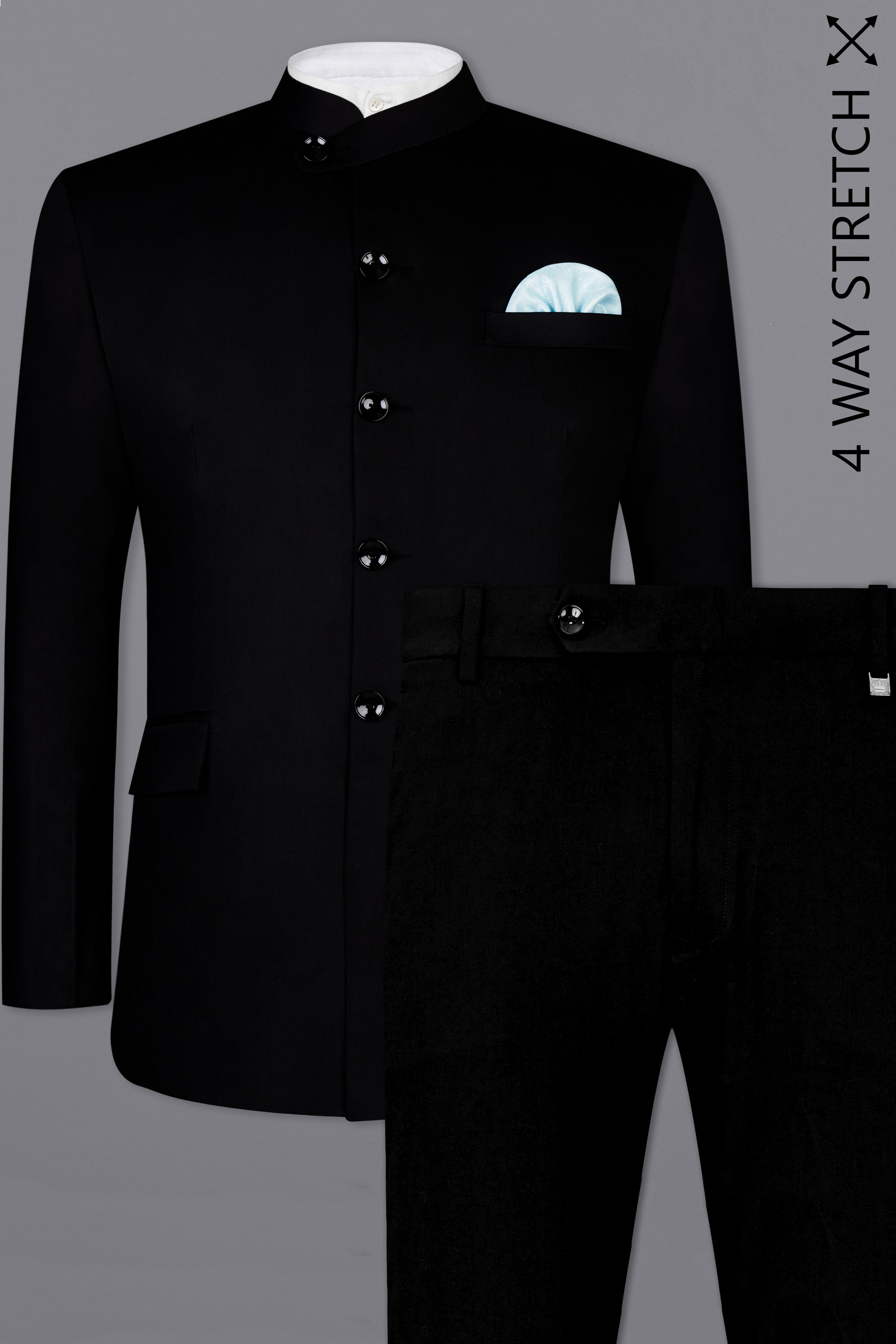 Korean Black ( The Best Black We Have ) 4-Way Stretch Bandhgala Designer Suit