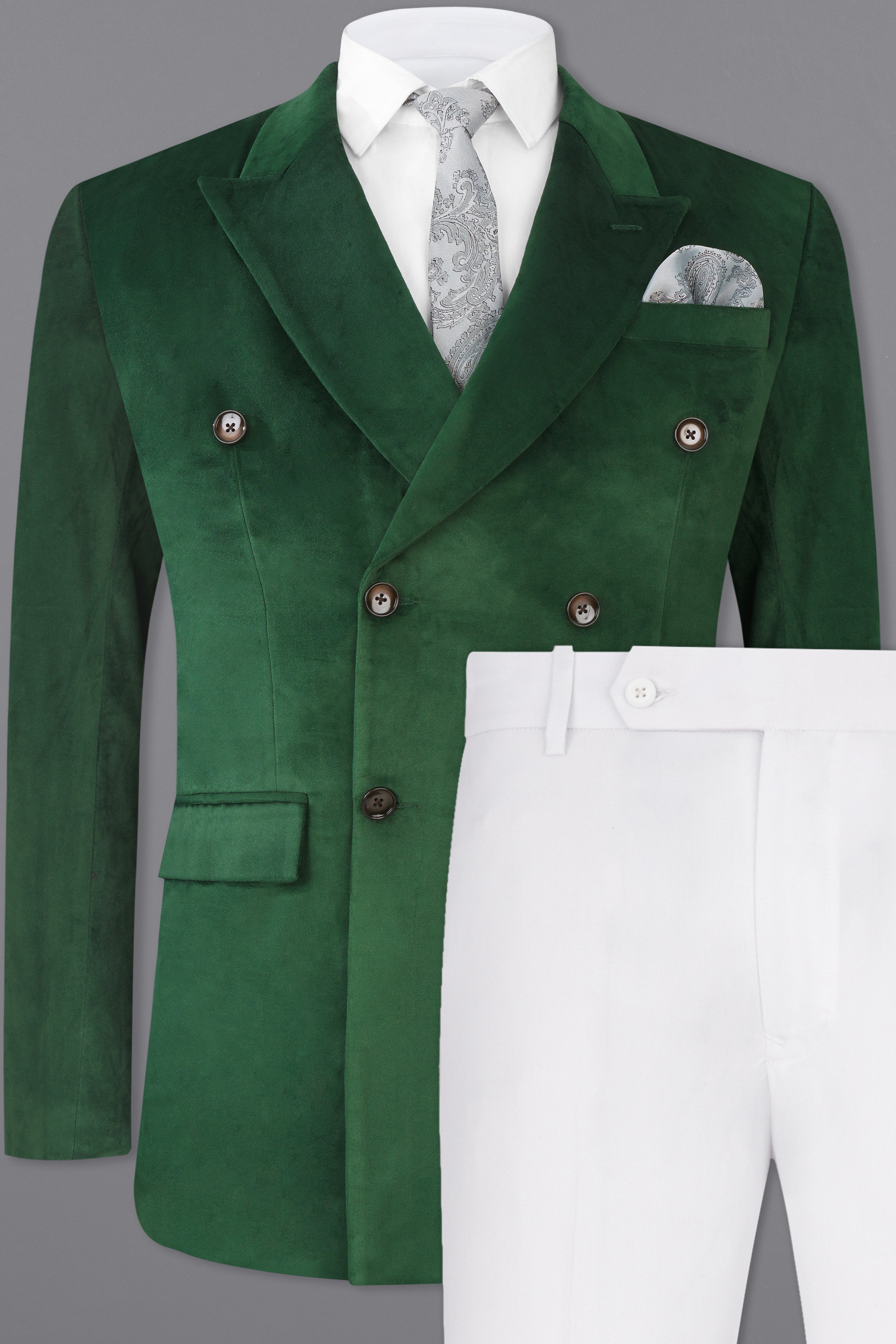 Phthalo Green Double Breasted Velvet Suit