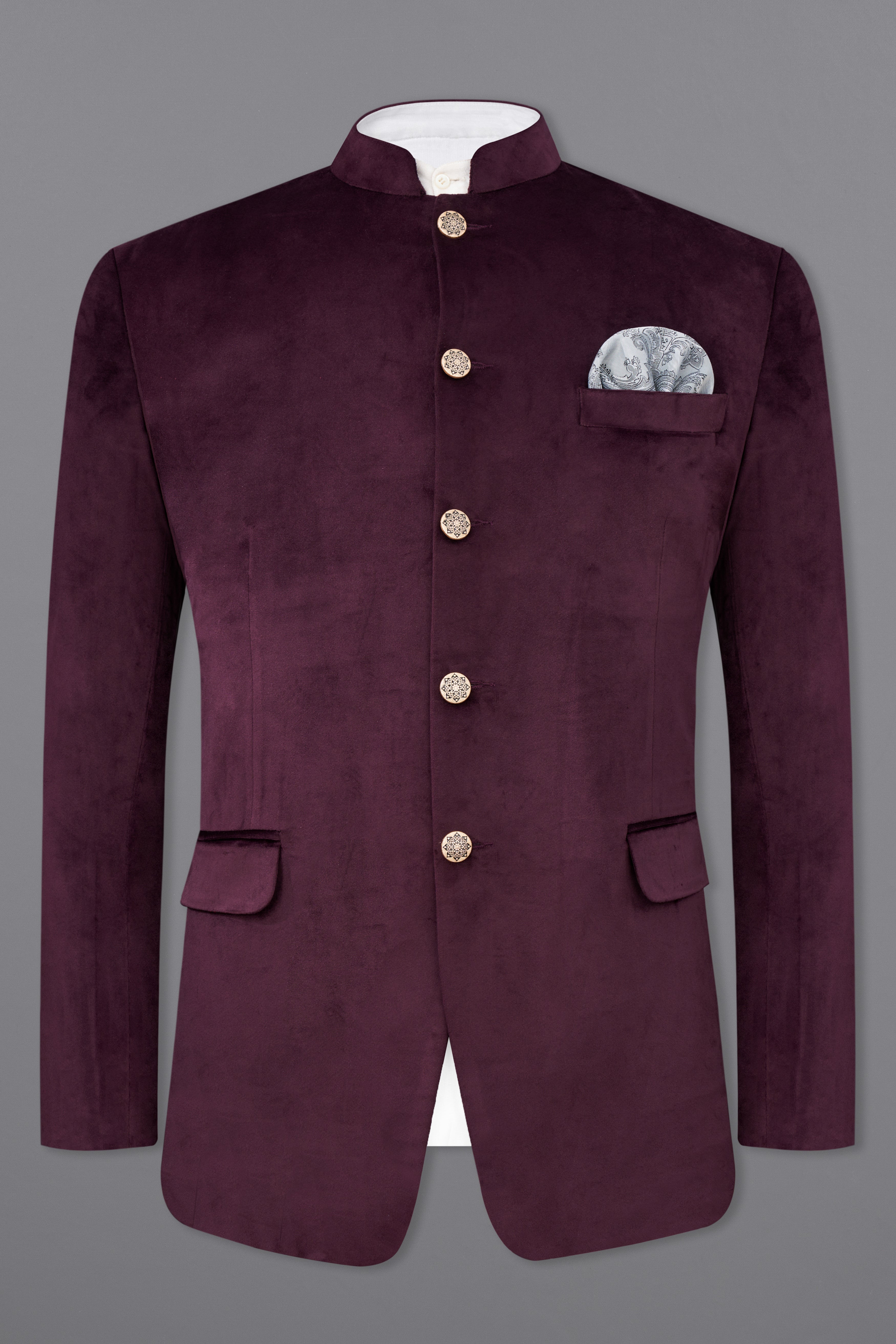 Eclipse Purple Bandhgala Velvet Suit