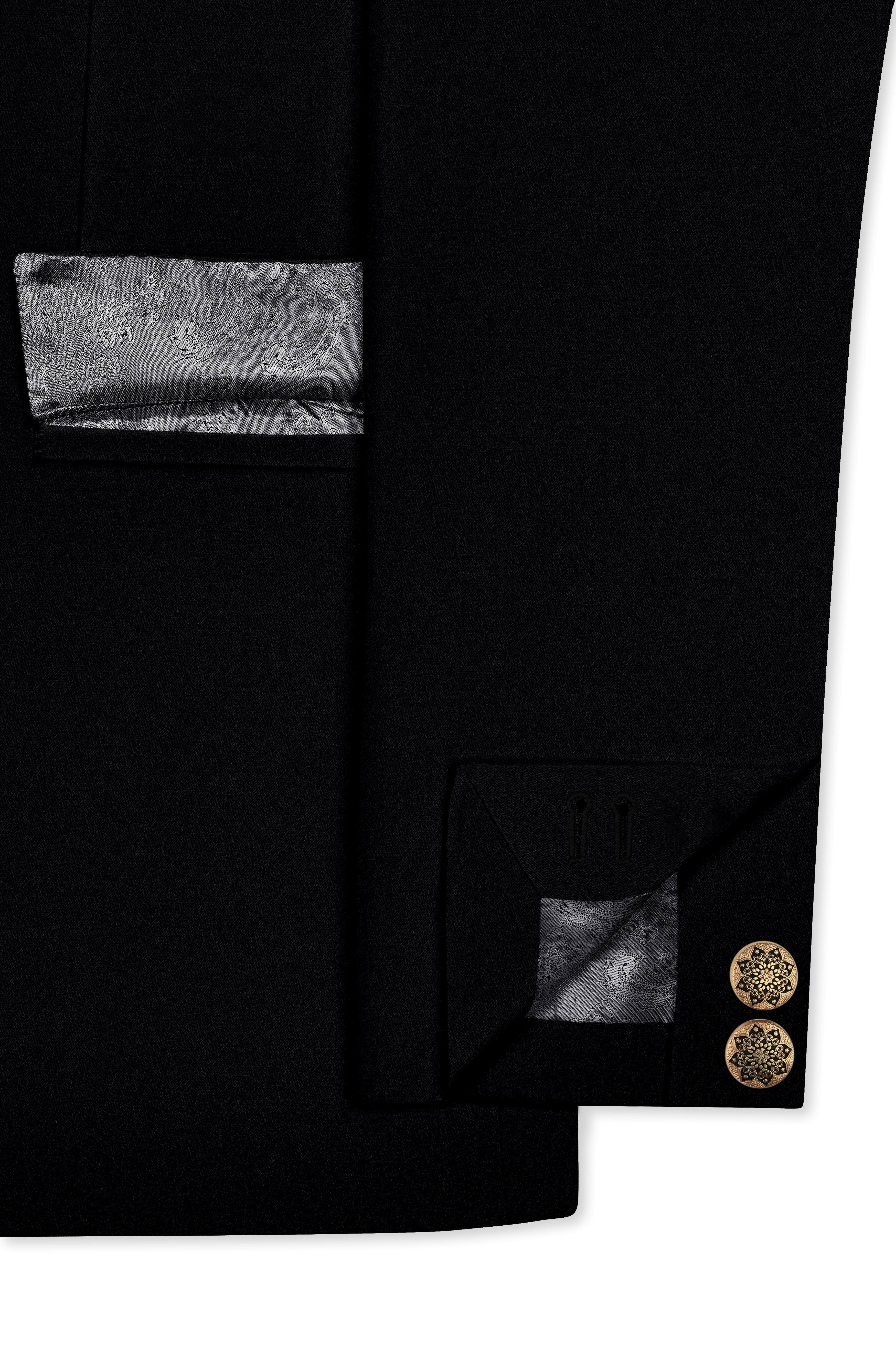 Noirex-Korean Black (The Best Black We Have) Cross Placket 4-Way Stretch Wrinkle-Free Fluid Drape Fabric Bandhgala Suit