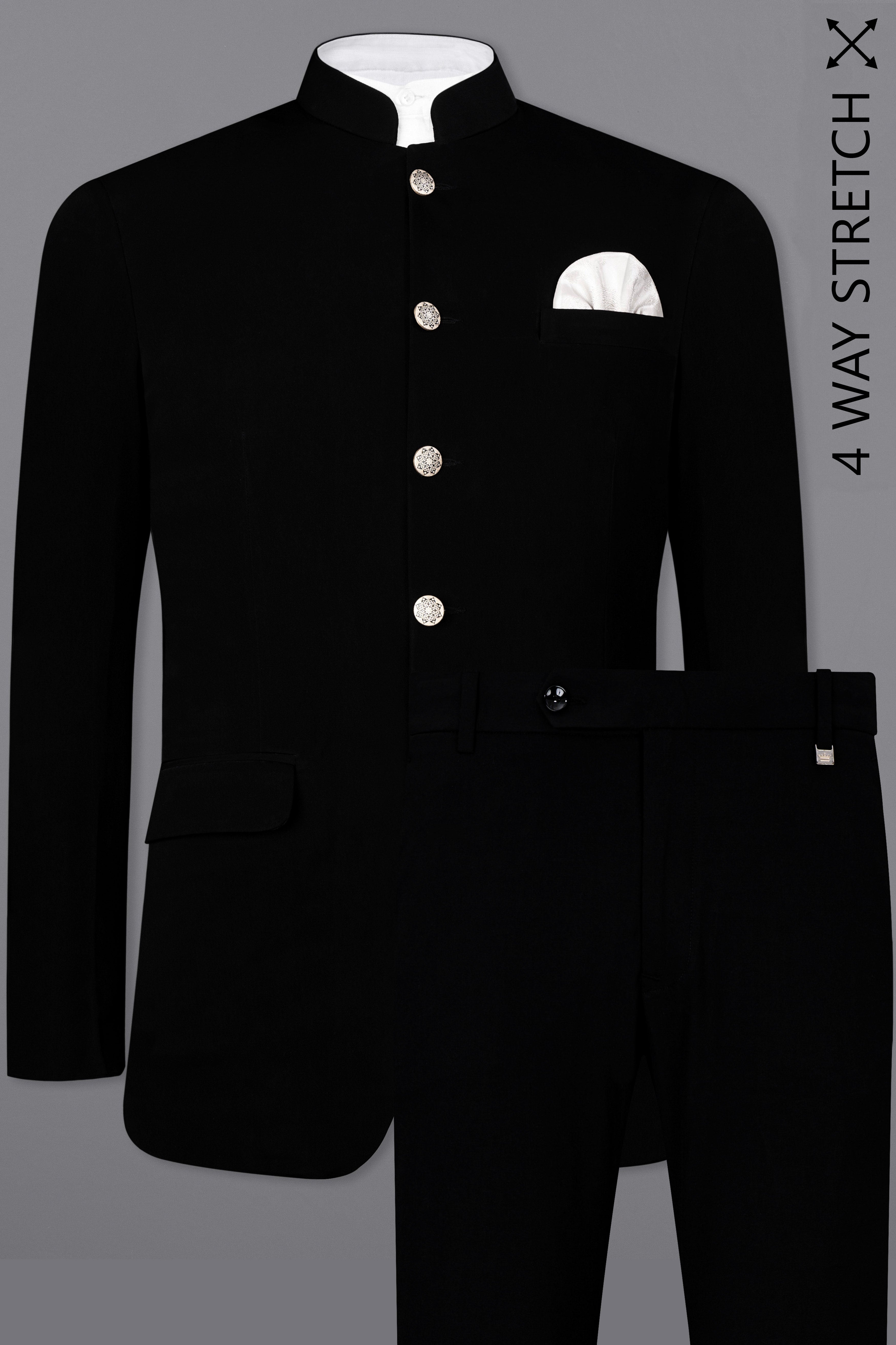 Korean Black (The Best Black We Have) 4-Way Stretch Bandhgala Suit