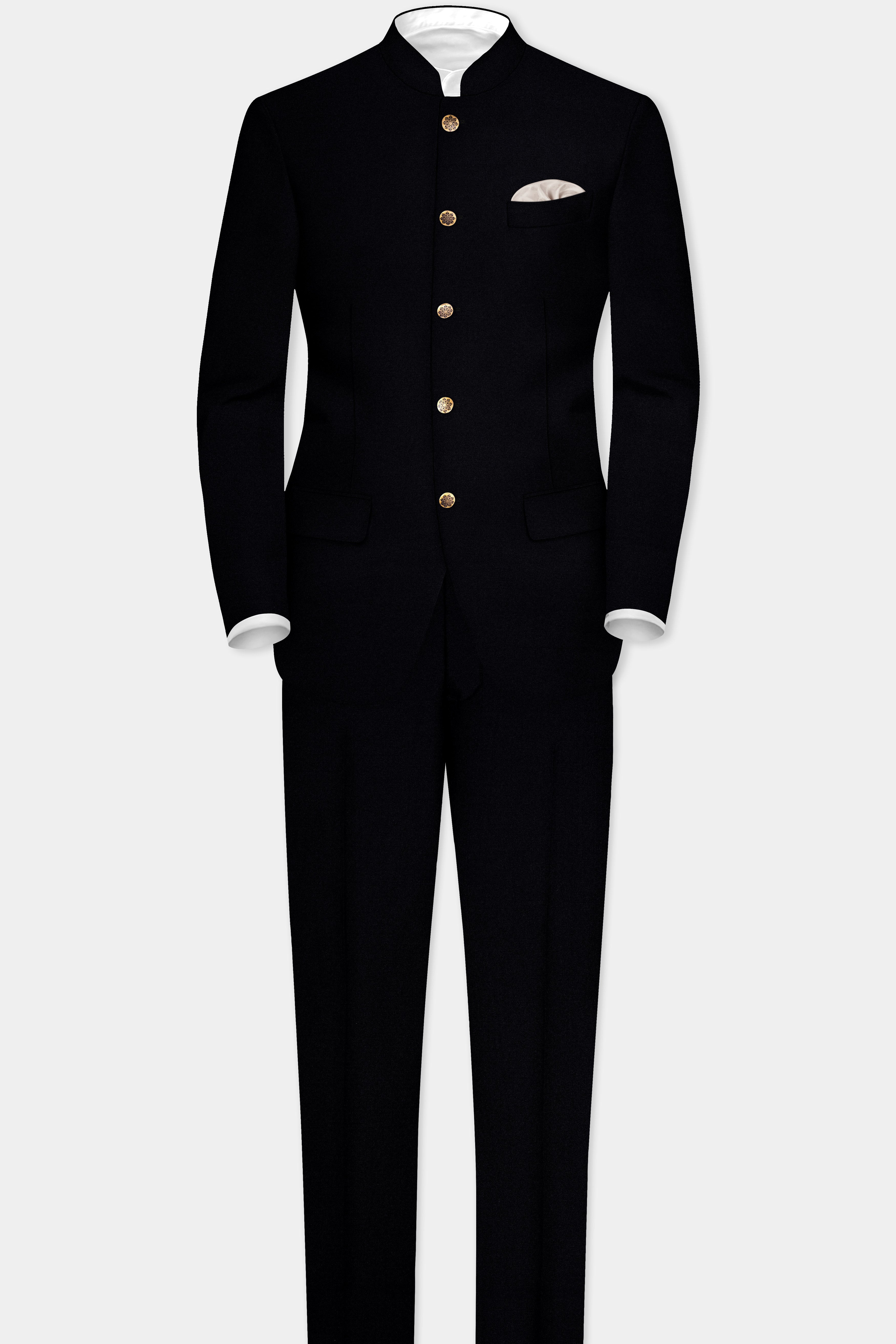 Noirex-Korean Black (The Best Black We Have) 4-Way Stretch Wrinkle-Free Bandhgala Suit