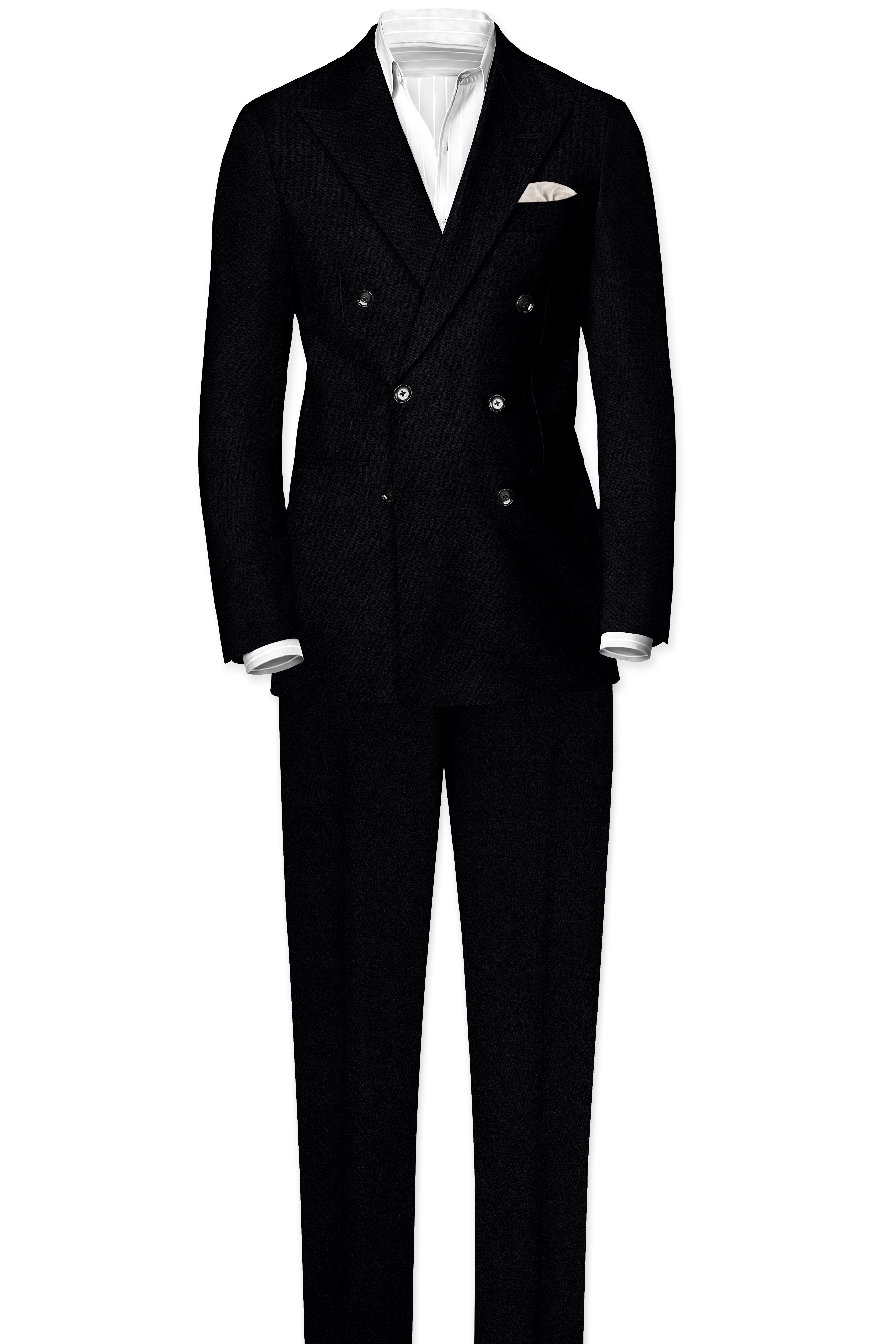 Noirex-Korean Black (The Best Black We Have) 4-Way Stretch Wrinkle-Free Double Breasted Suit