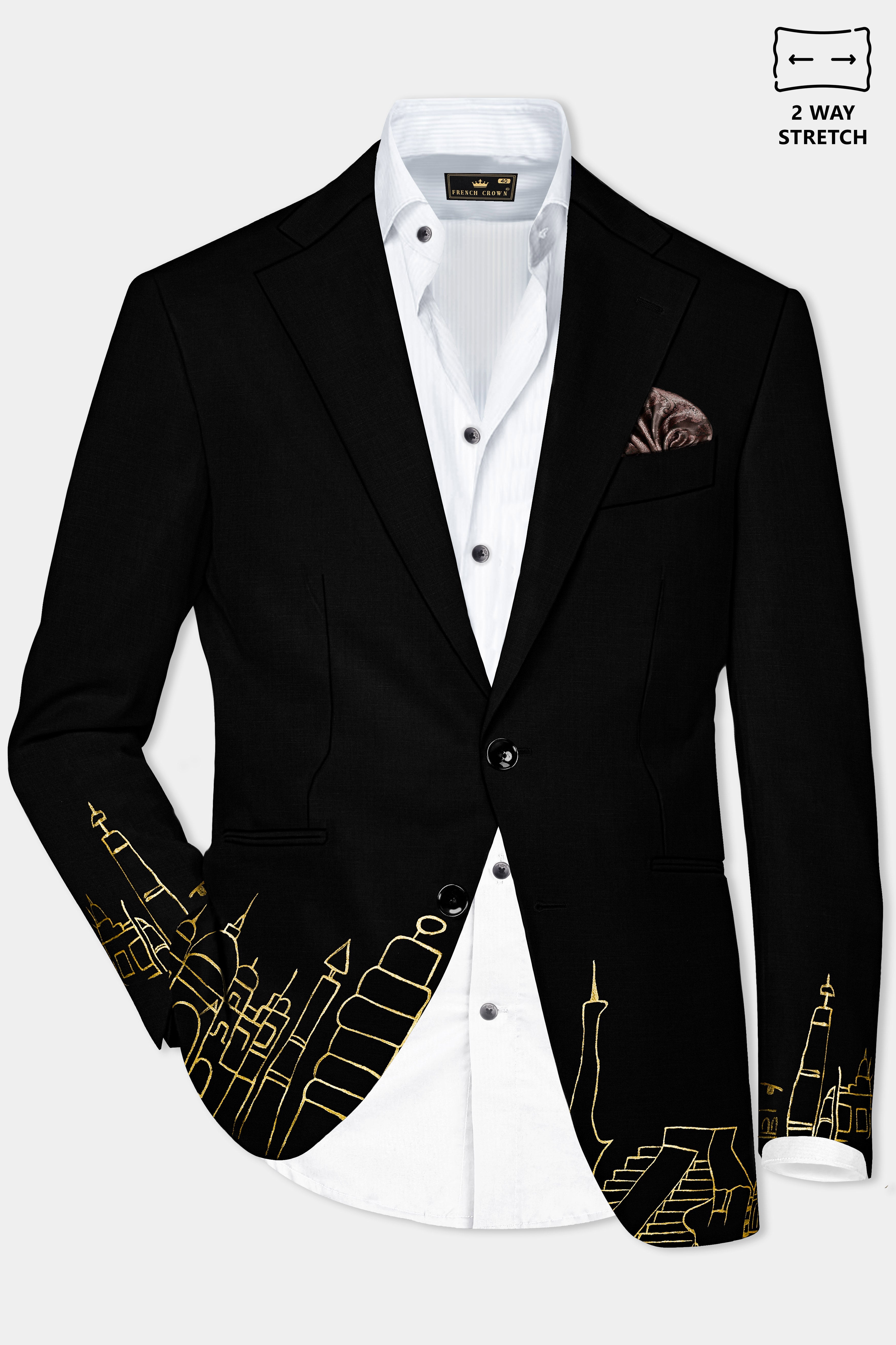 Jade Black Stretchable With Hand Painted Single Breasted Designer Suit