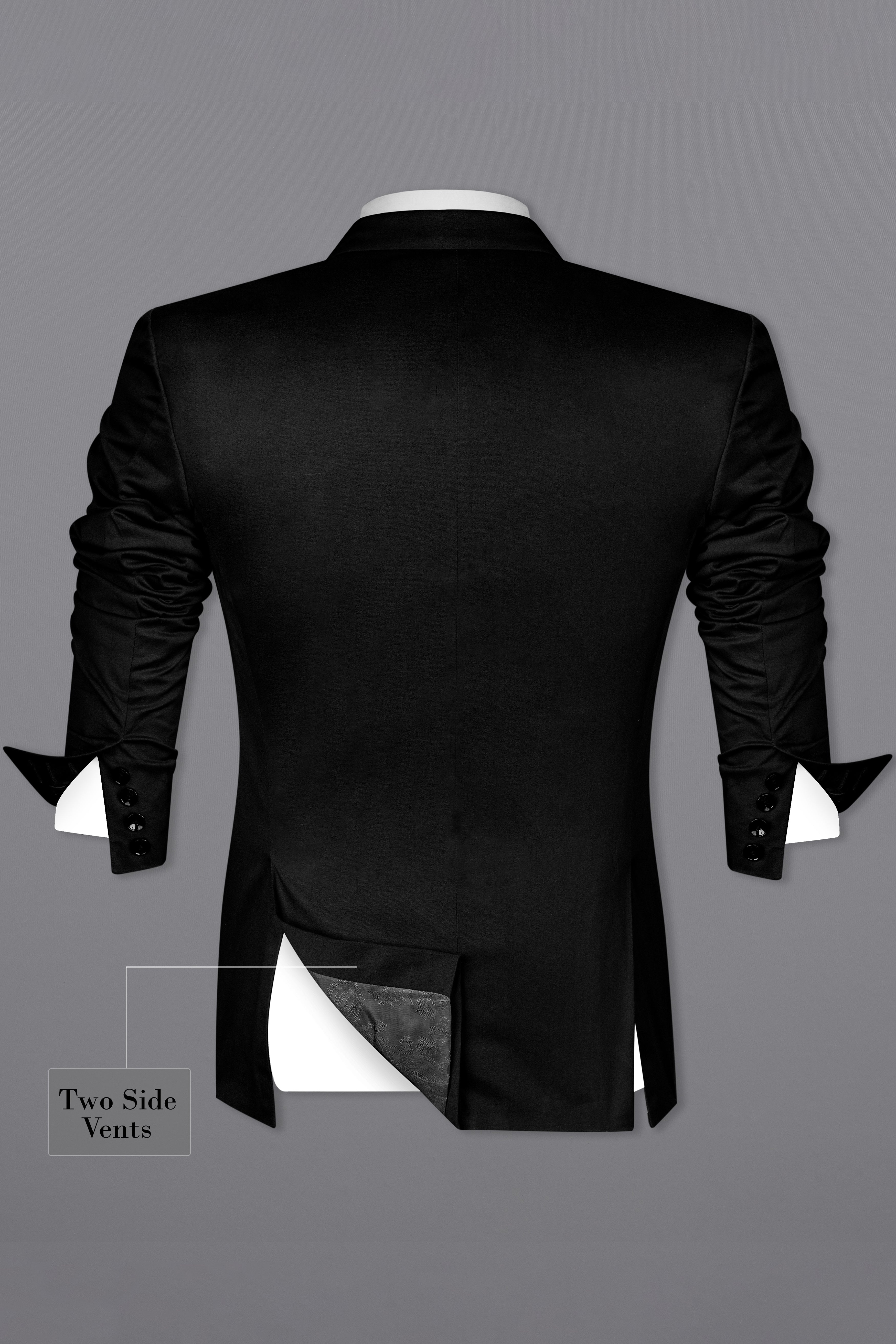 Jade Black Solid Stretchable Premium Cotton Double Breasted Traveler Suit