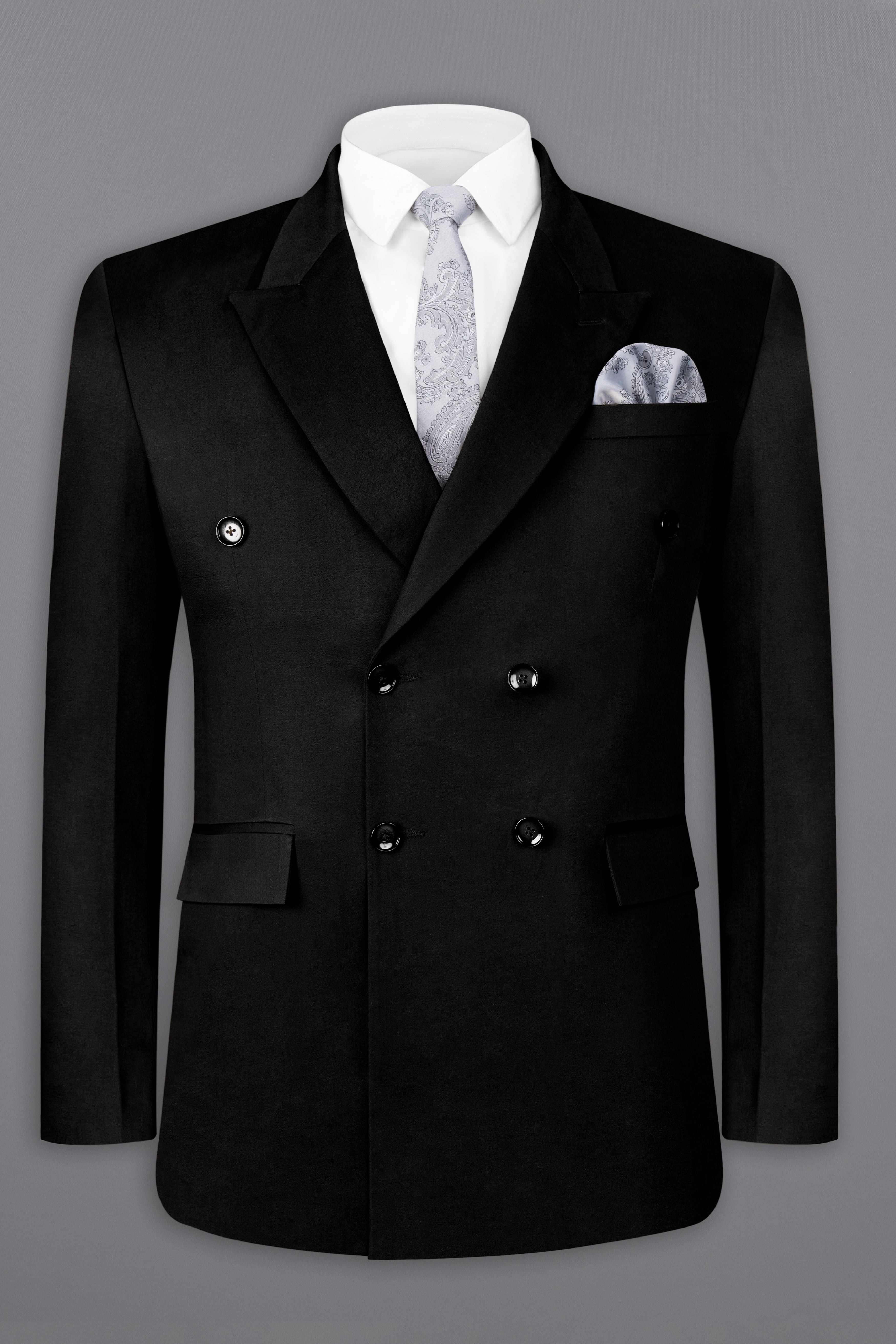 Jade Black Solid Stretchable Premium Cotton Double Breasted Traveler Suit