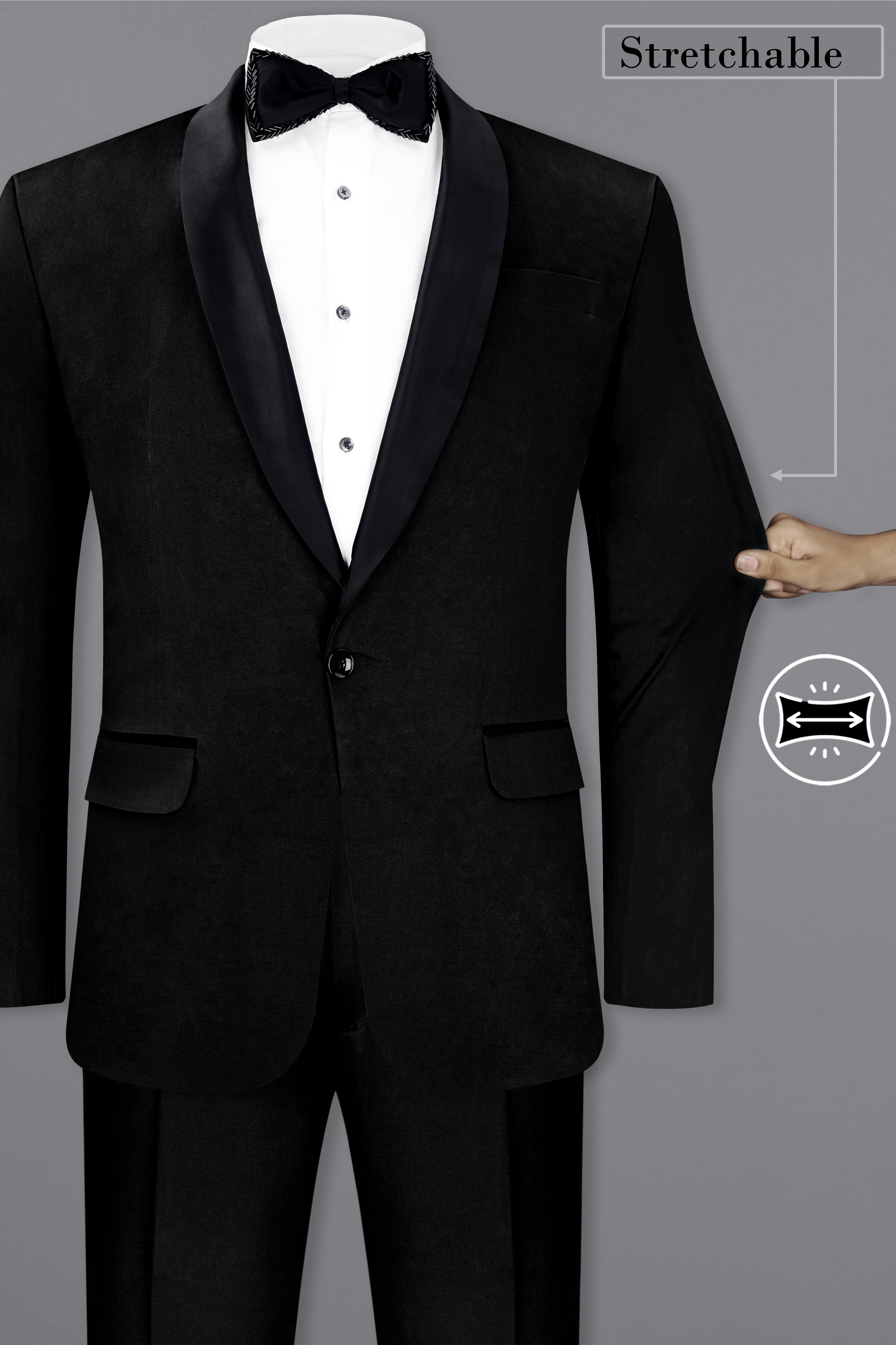Jade Black Stretchable Premium Cotton Tuxedo Traveler Suit