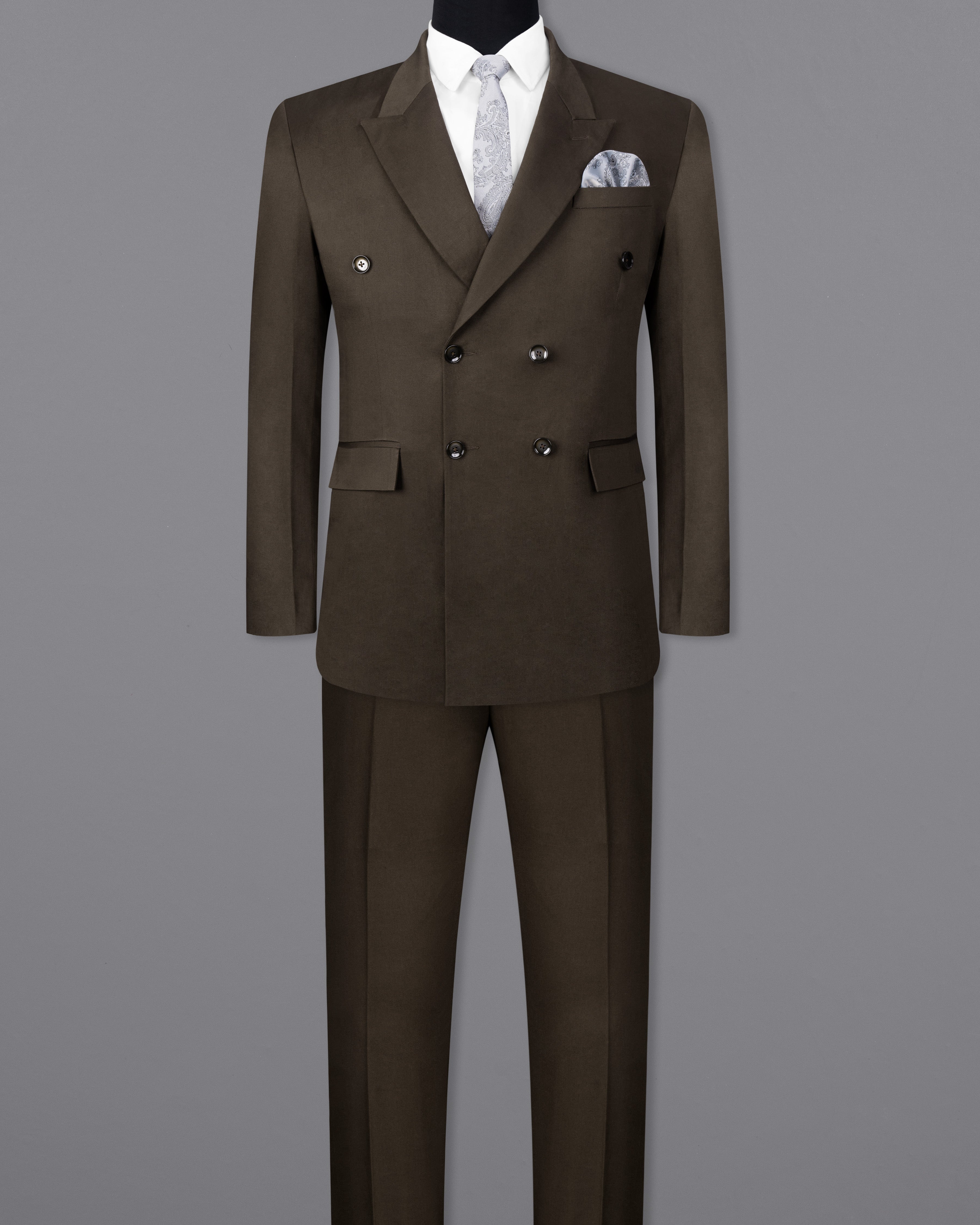 Walnut Brown Solid Stretchable Premium Cotton Double Breasted Traveler Suit ST2628-DB-36, ST2628-DB-38, ST2628-DB-40, ST2628-DB-42, ST2628-DB-44, ST2628-DB-46, ST2628-DB-48, ST2628-DB-50, ST2628-DB-52, ST2628-DB-54, ST2628-DB-56, ST2628-DB-58, ST2628-DB-60
